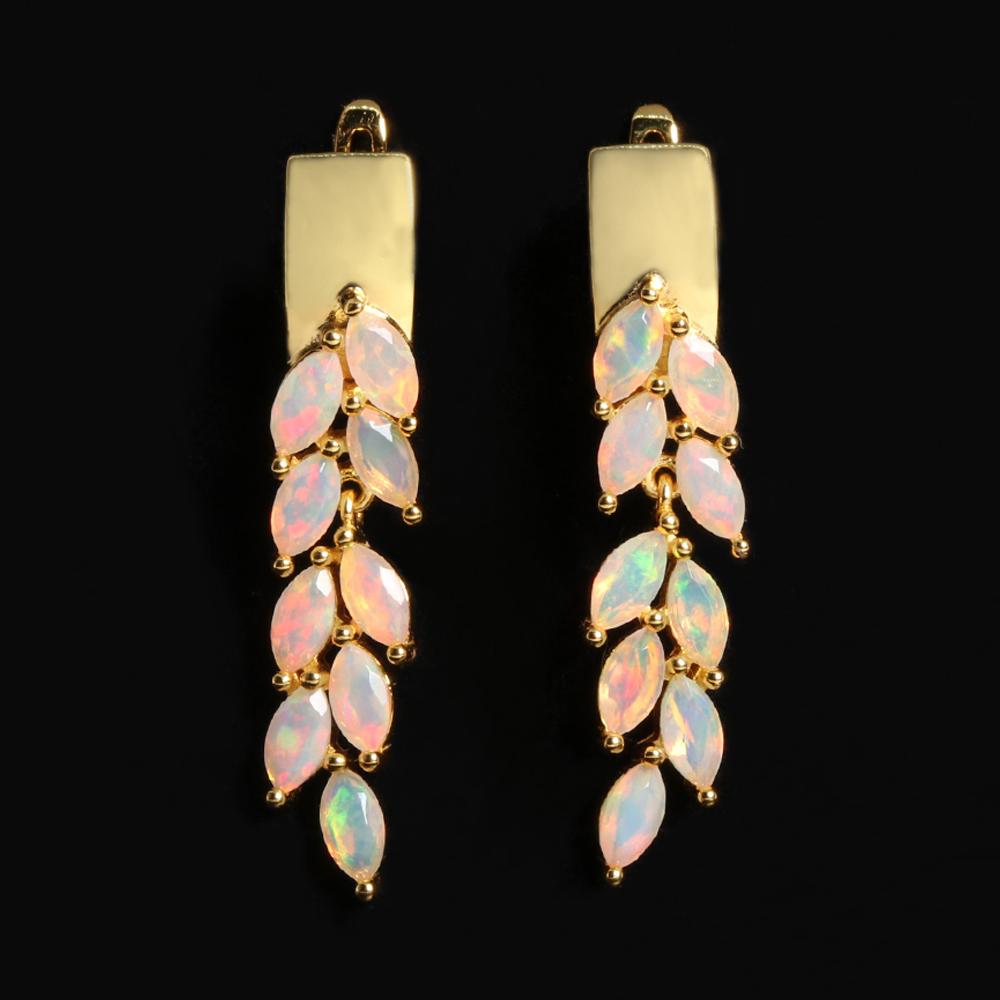 925 Sterling Silver Gorgeous Design October Birthstone Natural Opal 18K Yellow Silver Earring Birthday Gift for Women and Girls