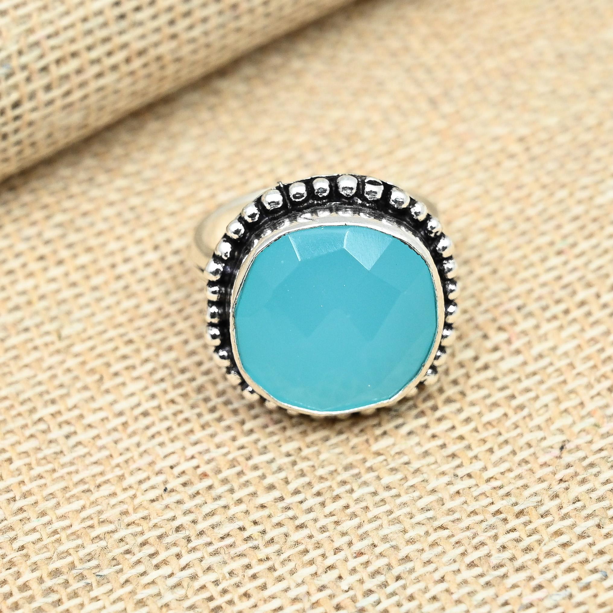 Fancy Aqua Chalcedony Gemstone Solid 925 Sterling Silver Ring Ювелирные изделия ручной работы