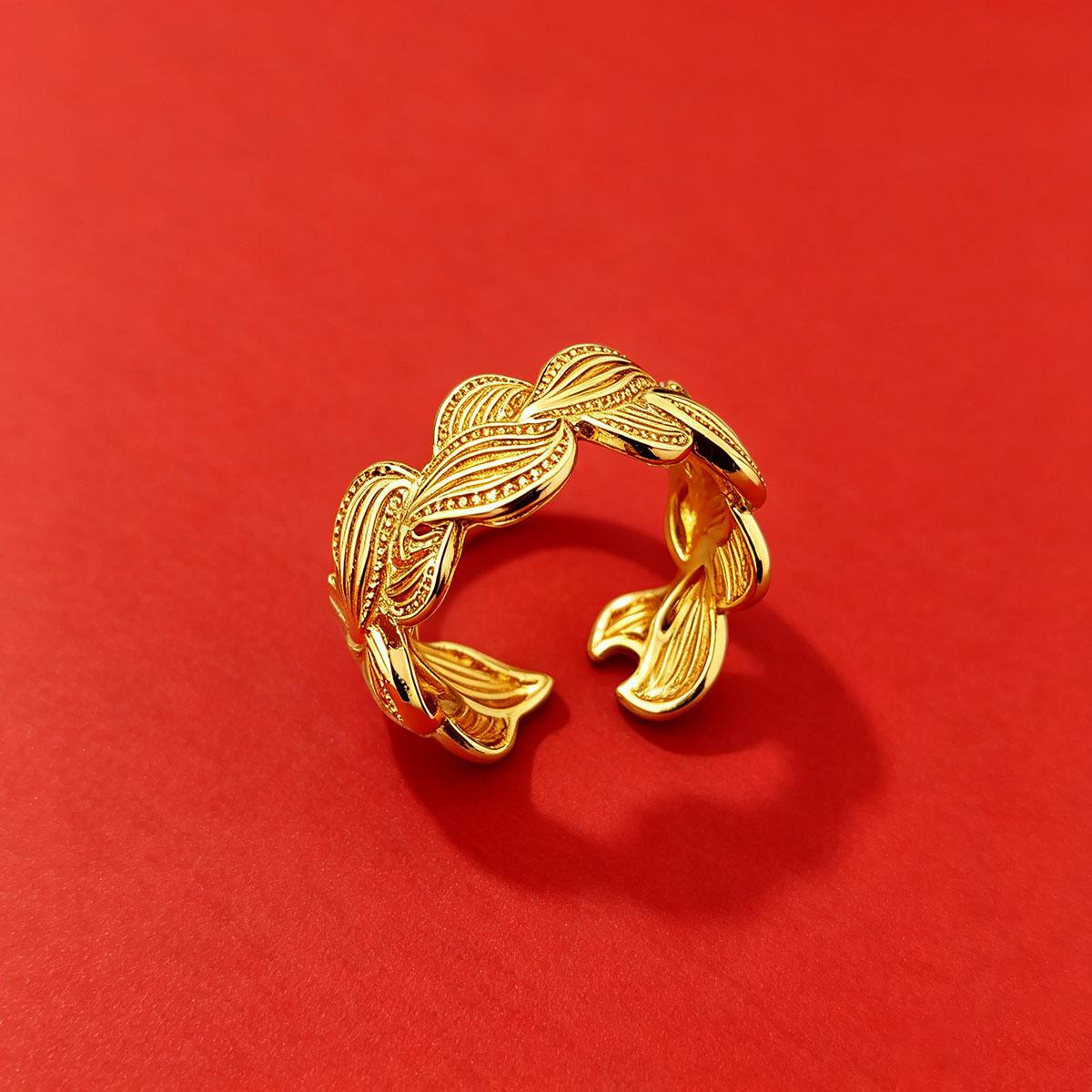 Wheat Gold Ring for Couples, Wind Blowing Wheat, Adjustable Open Ring, Unisex, Trendy, Simple, Versatile