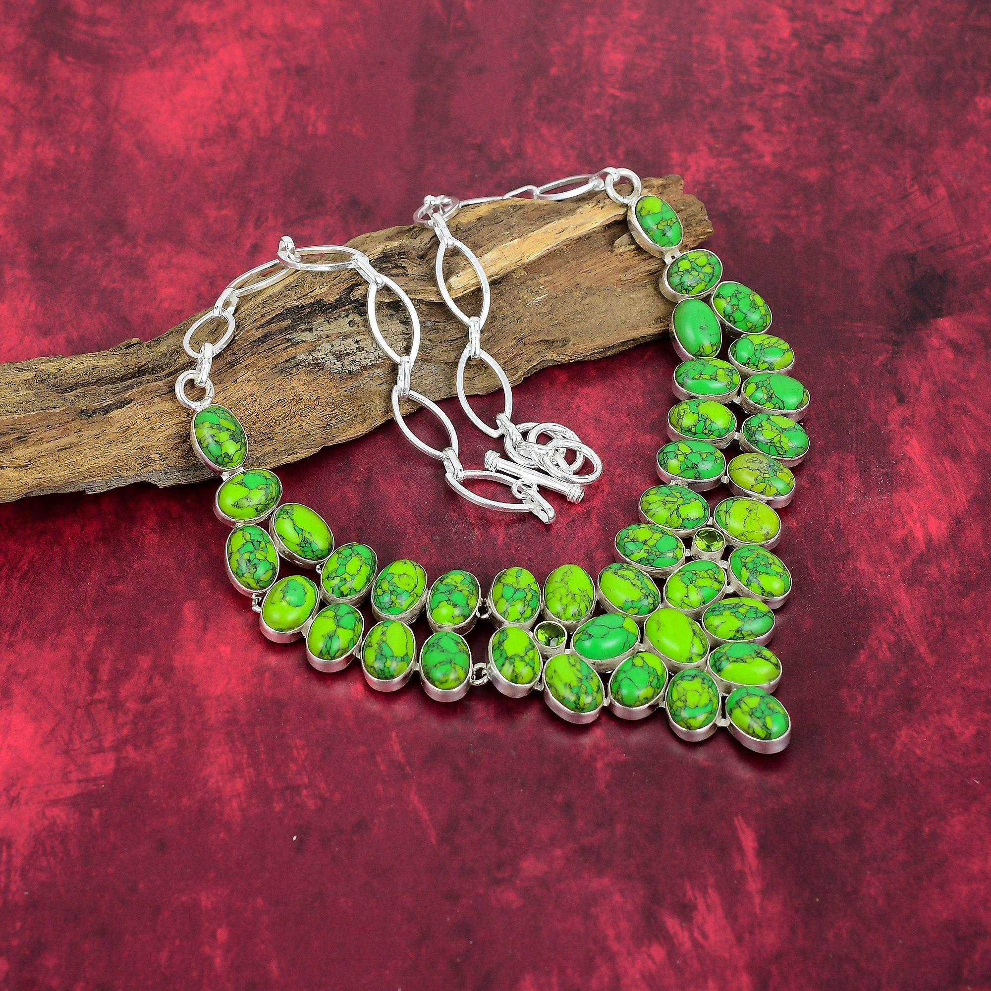 Green Copper Turquoise Necklace, 925 Sterling Silver Gemstone Jewelry, Handmade Necklace Amazing Jewelry, Gift For Her