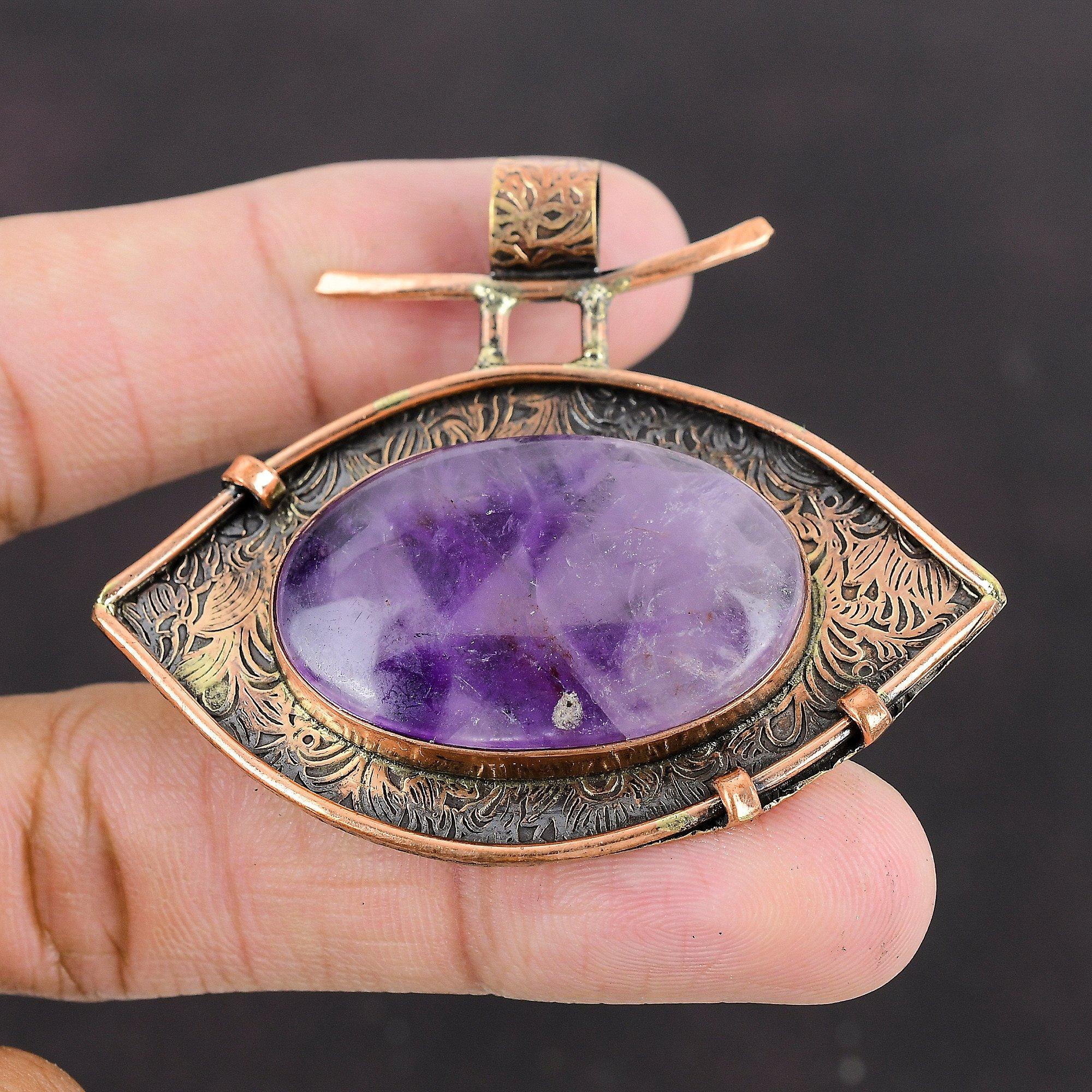 Подвеска со звездным аметистом, медная подвеска, украшения ручной работы в стиле бохо, подвеска из натурального драгоценного камня, медная подвеска в современном стиле, специальный подарок для женщин