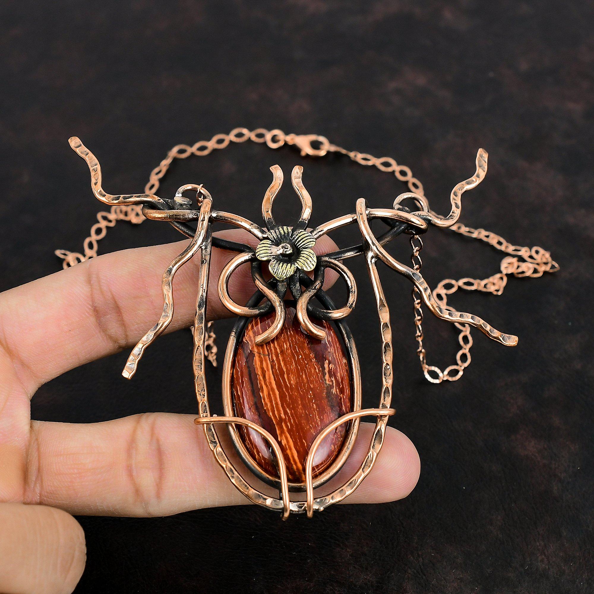 Red Snakeskin Jasper Necklace Copper Wire Wrapped Jewelry Handmade Necklace Adjustable Chain Necklace Gemstone Copper Jewelry Gift For Women