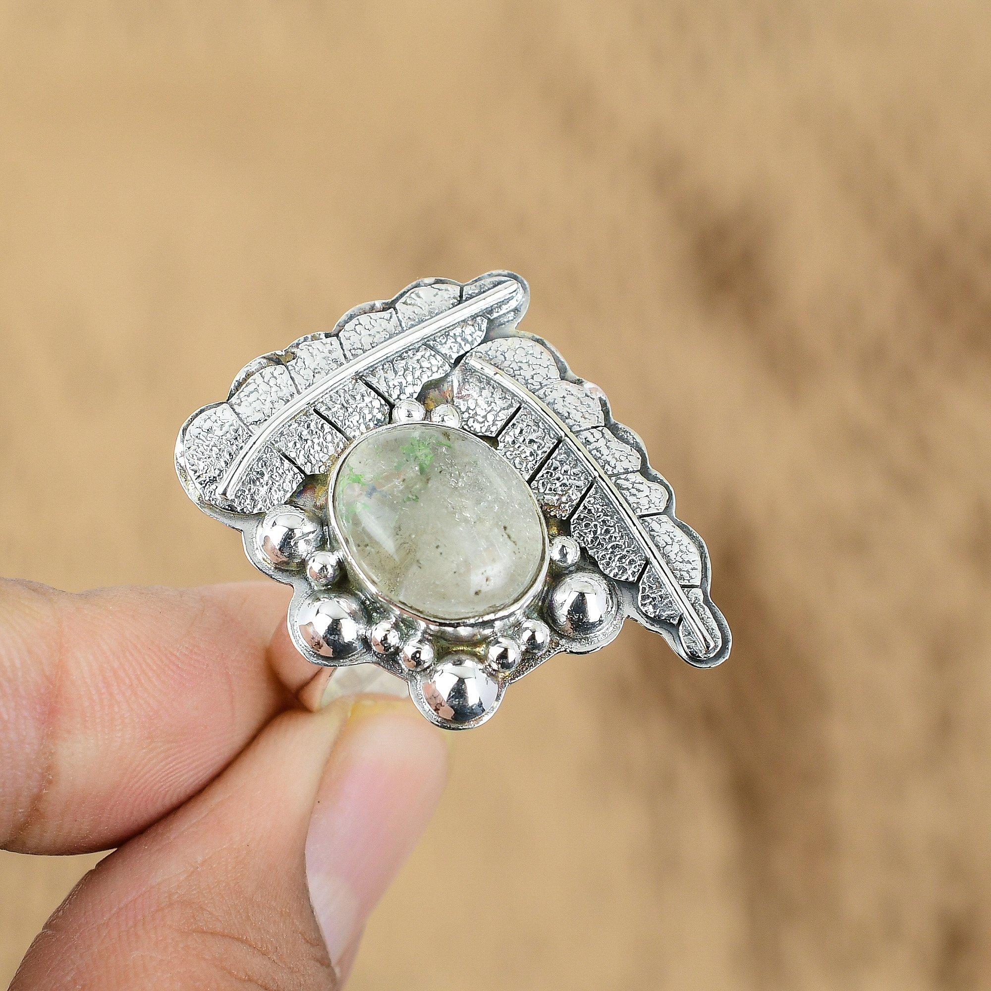 Gift For Her 925 Silver Natural Crystal Quartz Gemstone Promise Adjustable Ring