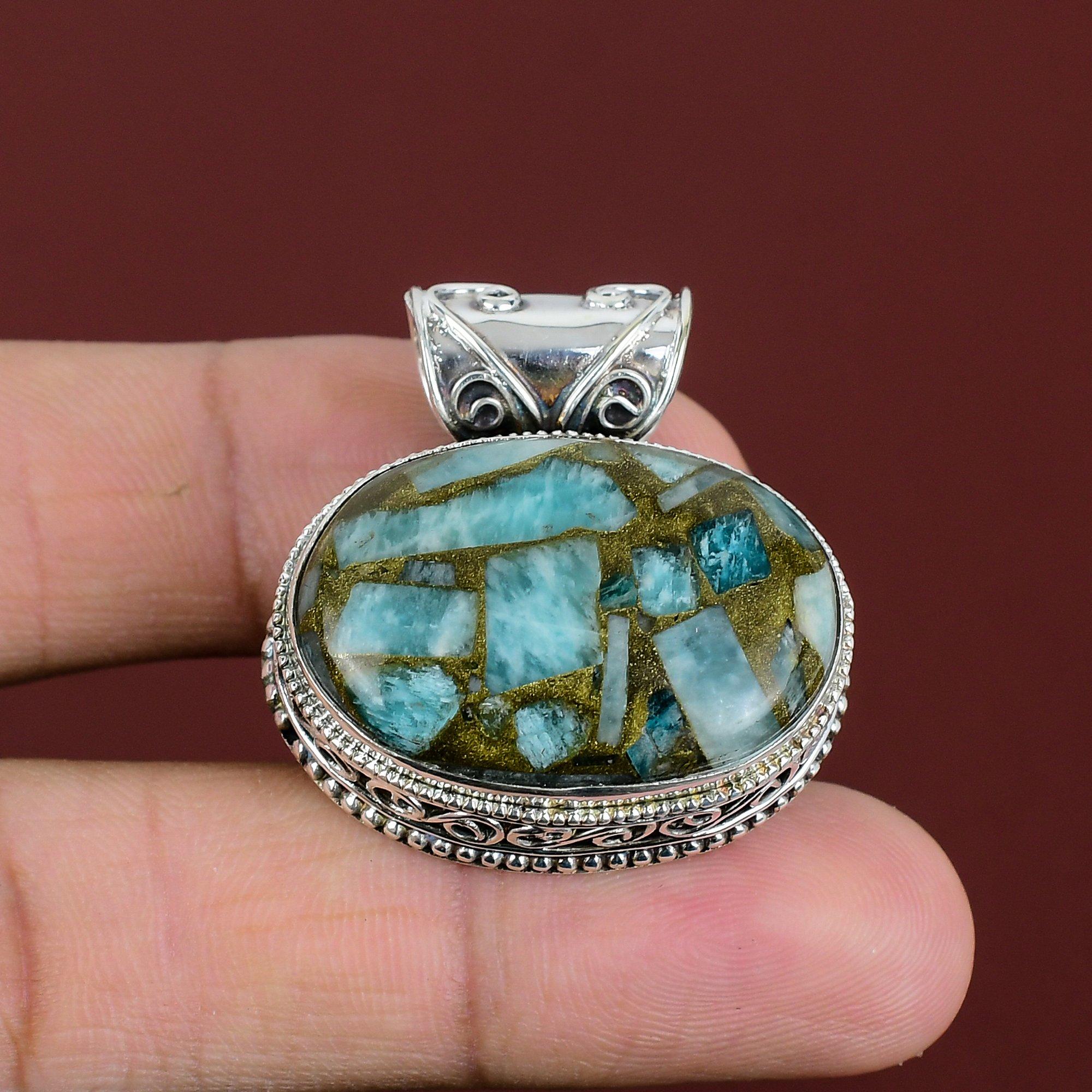 Copper Amazonite Pendant 925 Sterling Silver Pendant Wonderful Vintage Pendant Amazonite Gemstone Jewelry Handmade Pendant Anniversary Gifts