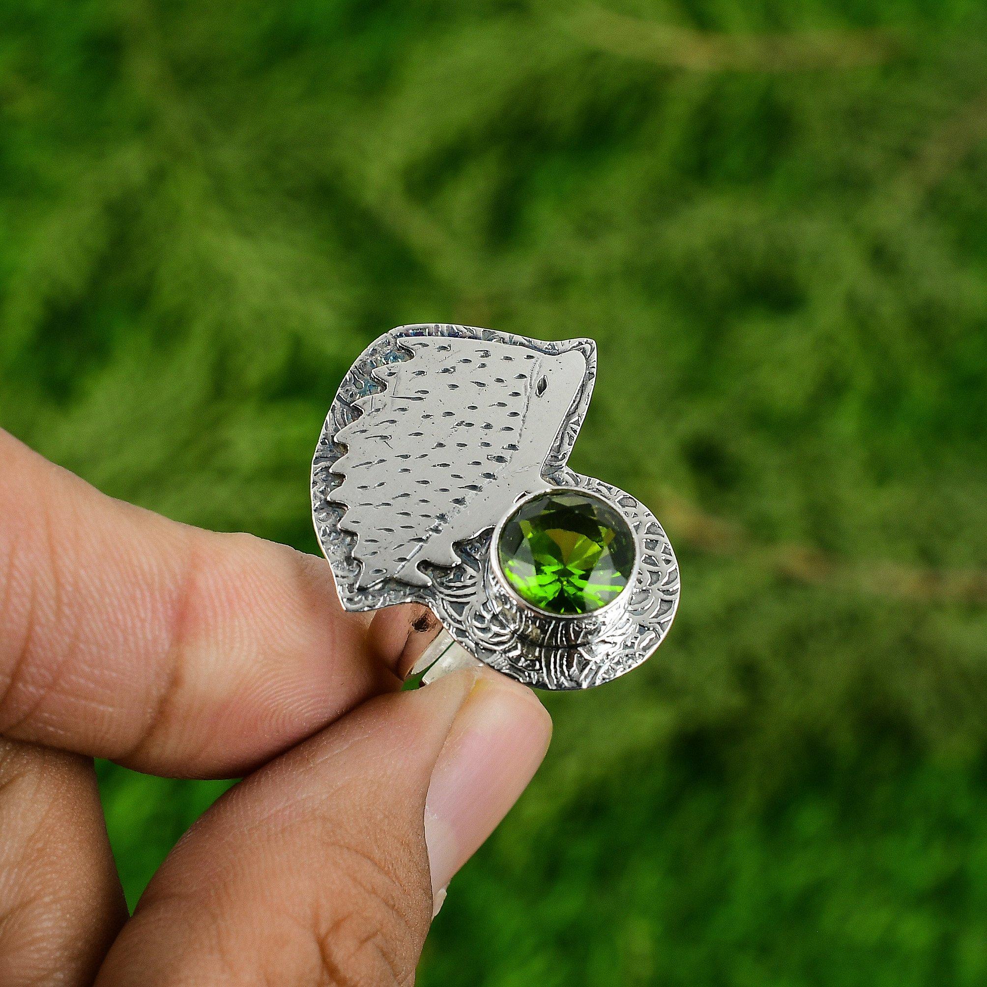 Round Peridot Gemstone Anniversary Wedding Statement Ring 925 Sterling Silver