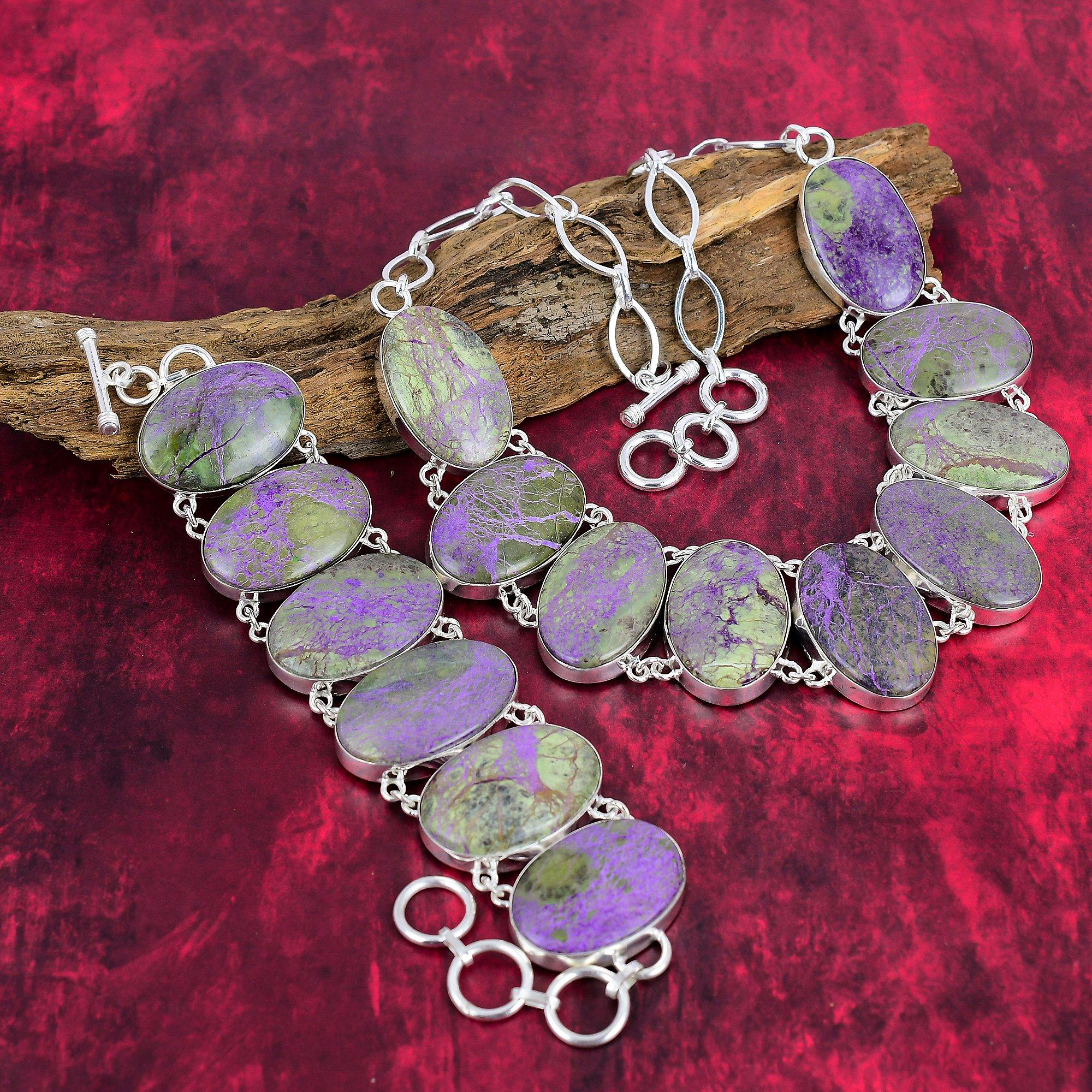 Фантастические ювелирные изделия из пурпурита, комплект ювелирных изделий из натуральных драгоценных камней, браслет и ожерелье из стерлингового серебра 925 пробы, подарок на годовщину, ювелирные изделия ручной работы