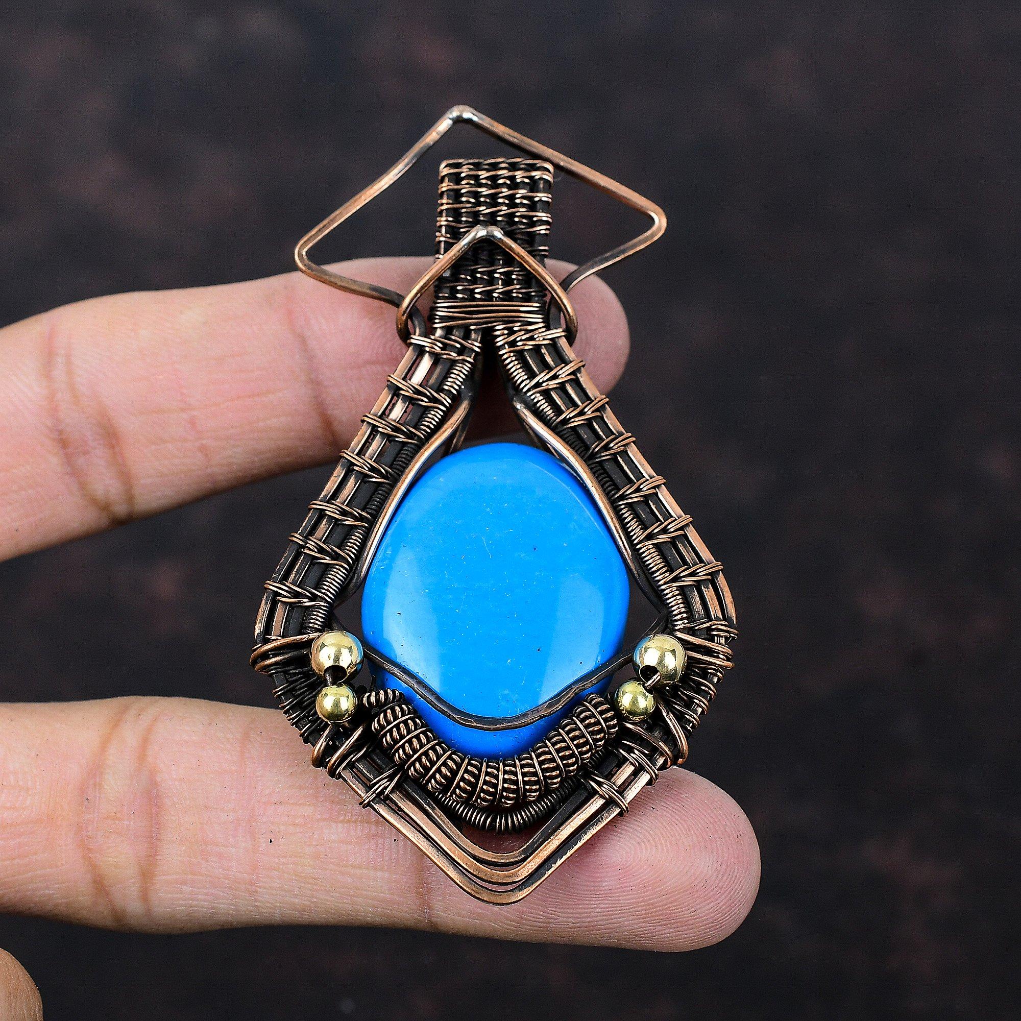 Sleeping Beauty Turquoise Pendant Copper Wire Wrapped Pendant Handmade Gemstone Pendant Wire Wrapped Jewelry Copper Jewelry Pendant For Gift