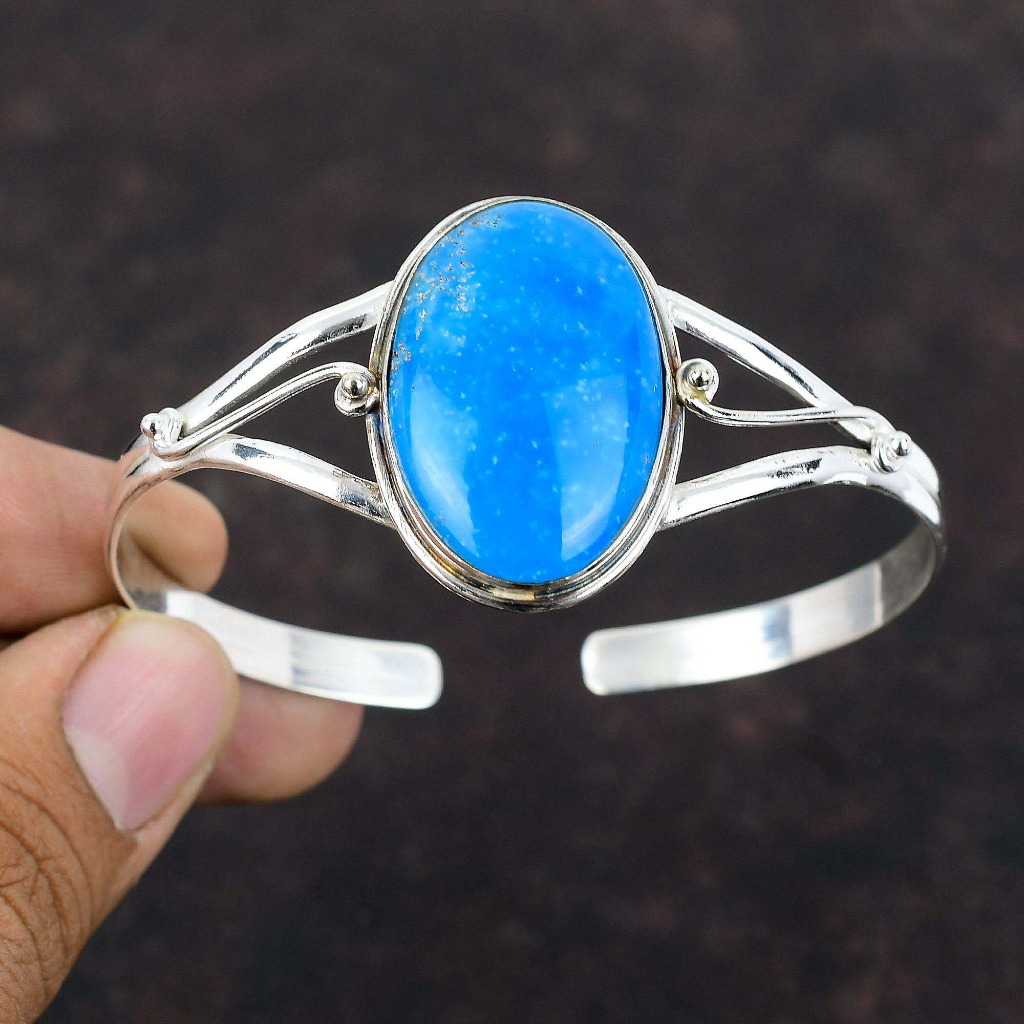 Смитсонитовый браслет-манжета Регулируемый браслет Стерлинговое серебро 925 пробы Браслет-манжета ручной работы с драгоценными камнями Браслет-манжета Смитсонитовые украшения Подарки на помолвку