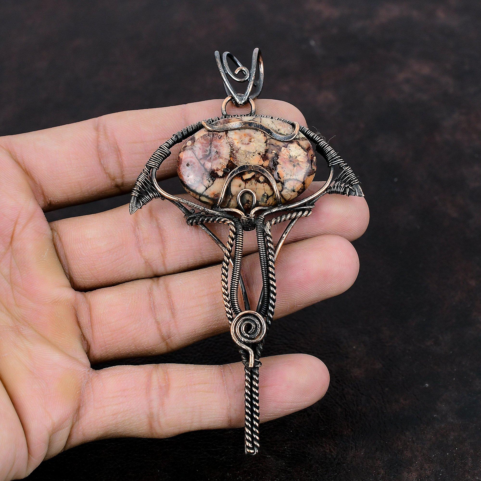 Подвеска из яшмы «птичий глаз», медная проволочная обертка, ювелирные изделия из яшмы «птичий глаз», оригинальная подвеска из драгоценных камней ручной работы, медные ювелирные изделия в подарок для нее