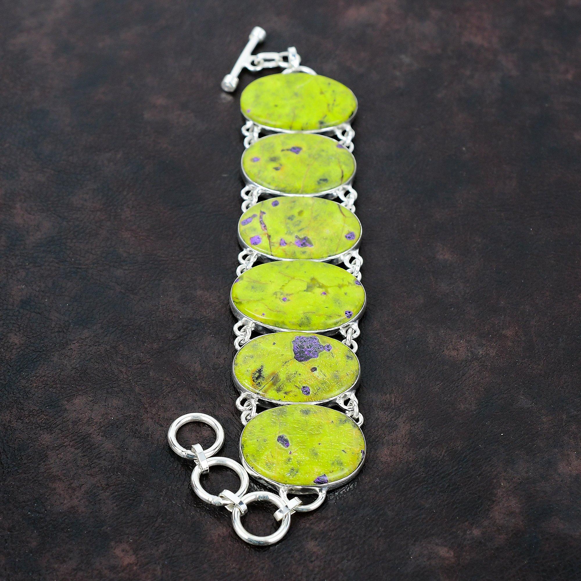 Браслет из драгоценного камня Стихтит Стильные украшения Браслет из стерлингового серебра 925 пробы Регулируемый браслет-цепочка Браслет из камня ручной работы Подарок для него