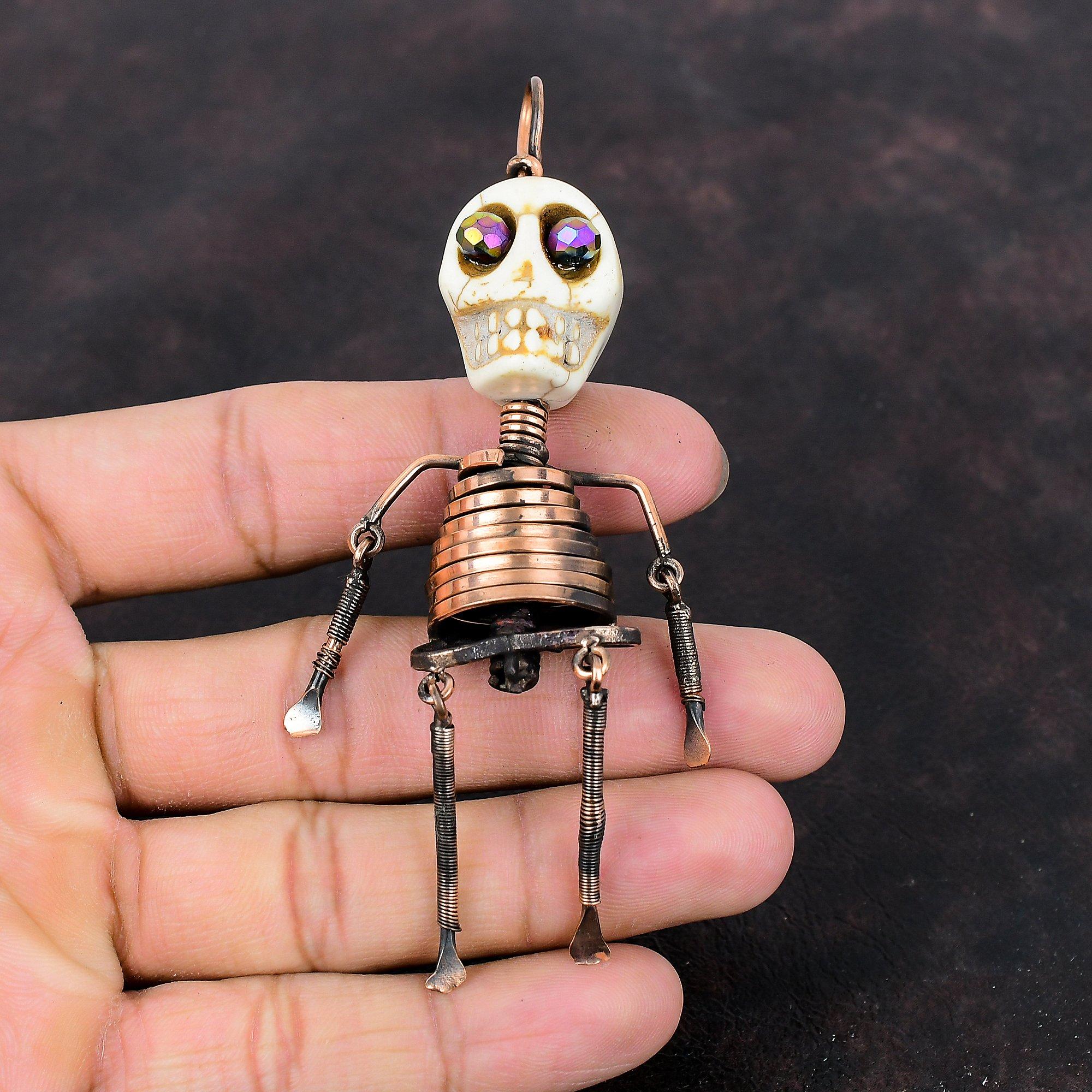 Подвеска из говлита, медная проволока, обернутая подвеска, титановая бусина, подвеска в виде глаз, подвеска в виде скелета, ювелирные изделия ручной работы, ювелирные изделия из драгоценных камней, череп, кость, кулон для лица