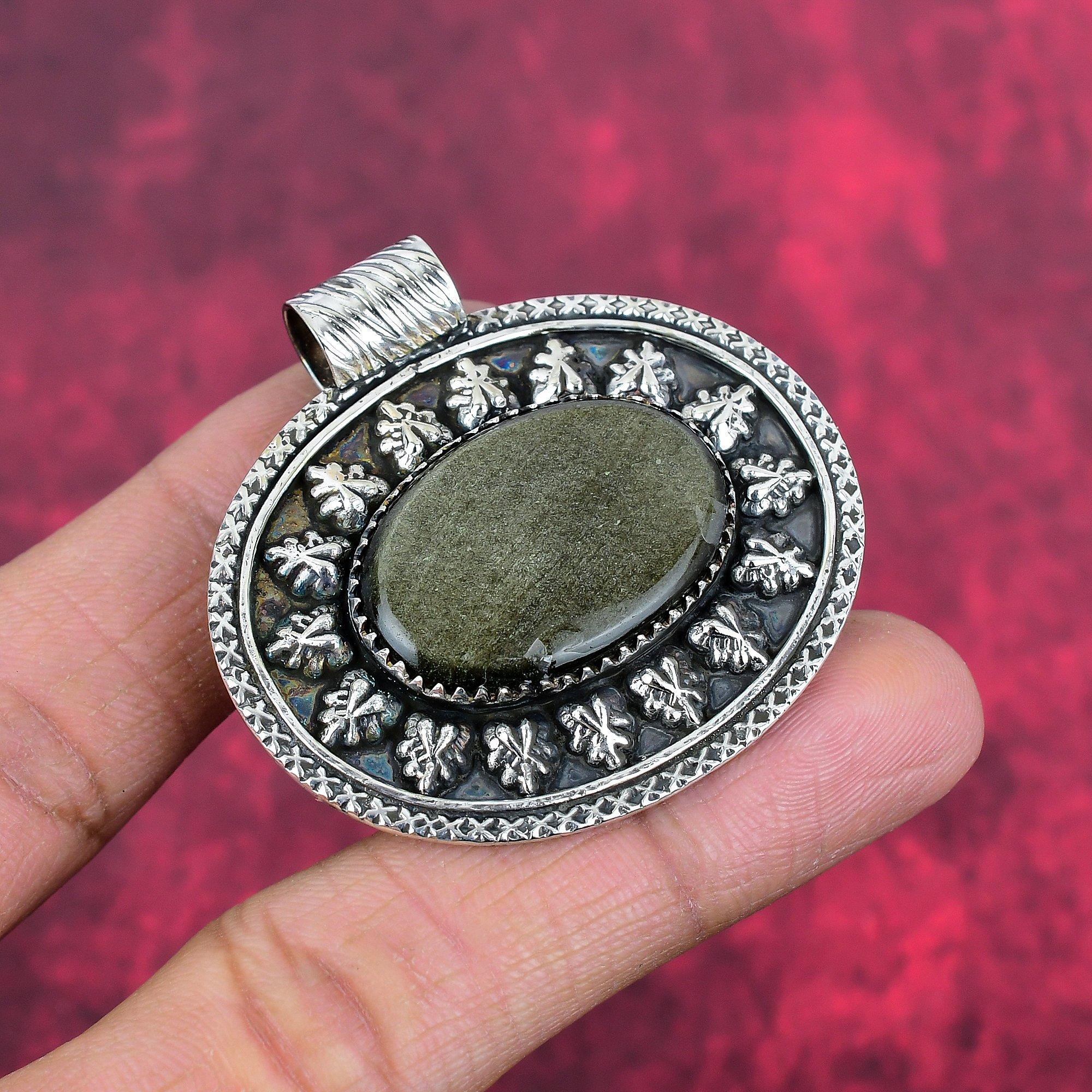 Подвеска из цельного серебра 925 пробы с золотым блеском и обсидианом, ювелирные изделия с подвеской из драгоценных камней ручной работы, подарки для жены, абсолютно новый кулон