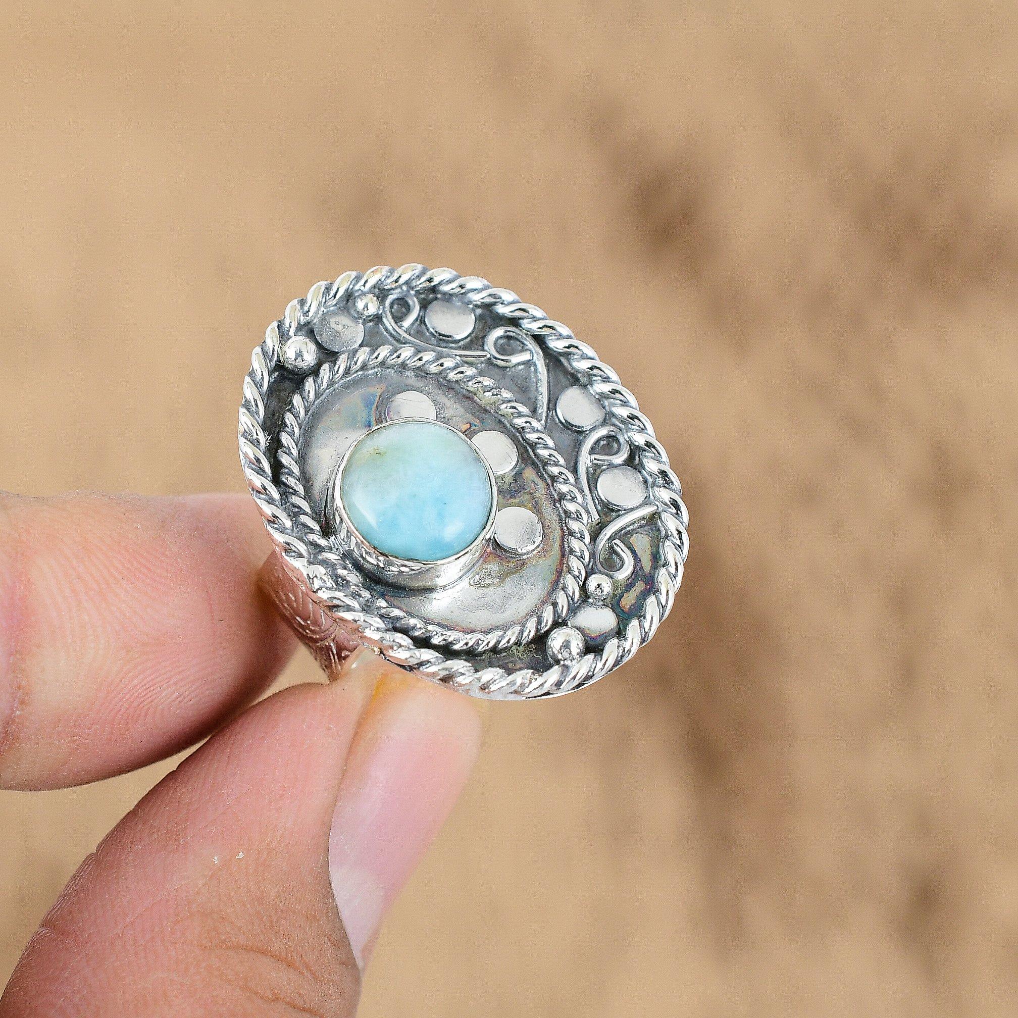 Natural Larimar Sterling Silver Wedding Wife Promise Anniversary Statement Ring