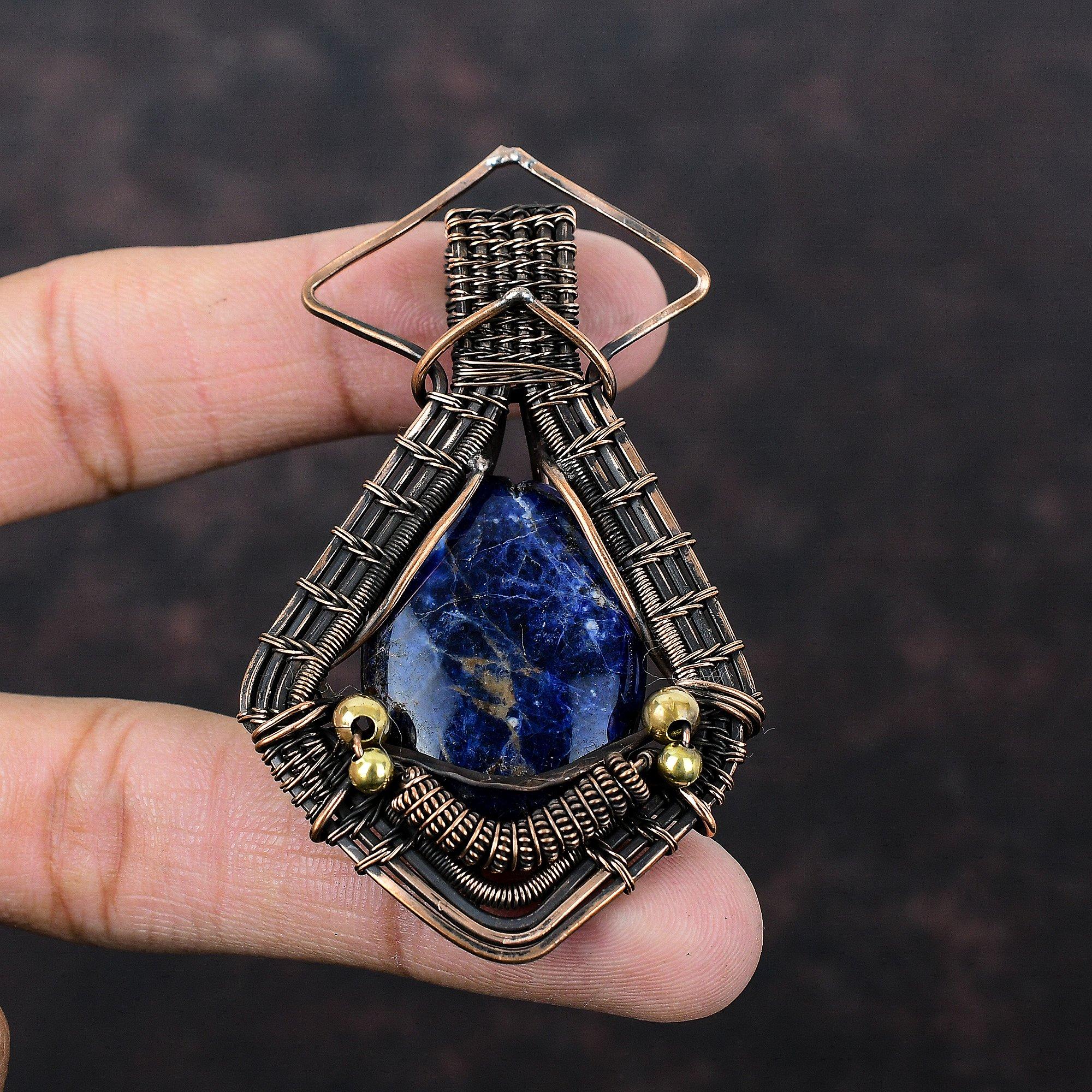 Sodalite Pendant Copper Wire Wrapped Pendant Gemstone Pendant Unique Copper Design Jewelry Gift For Her Handmade Pendant Wire Wrap Jewelry