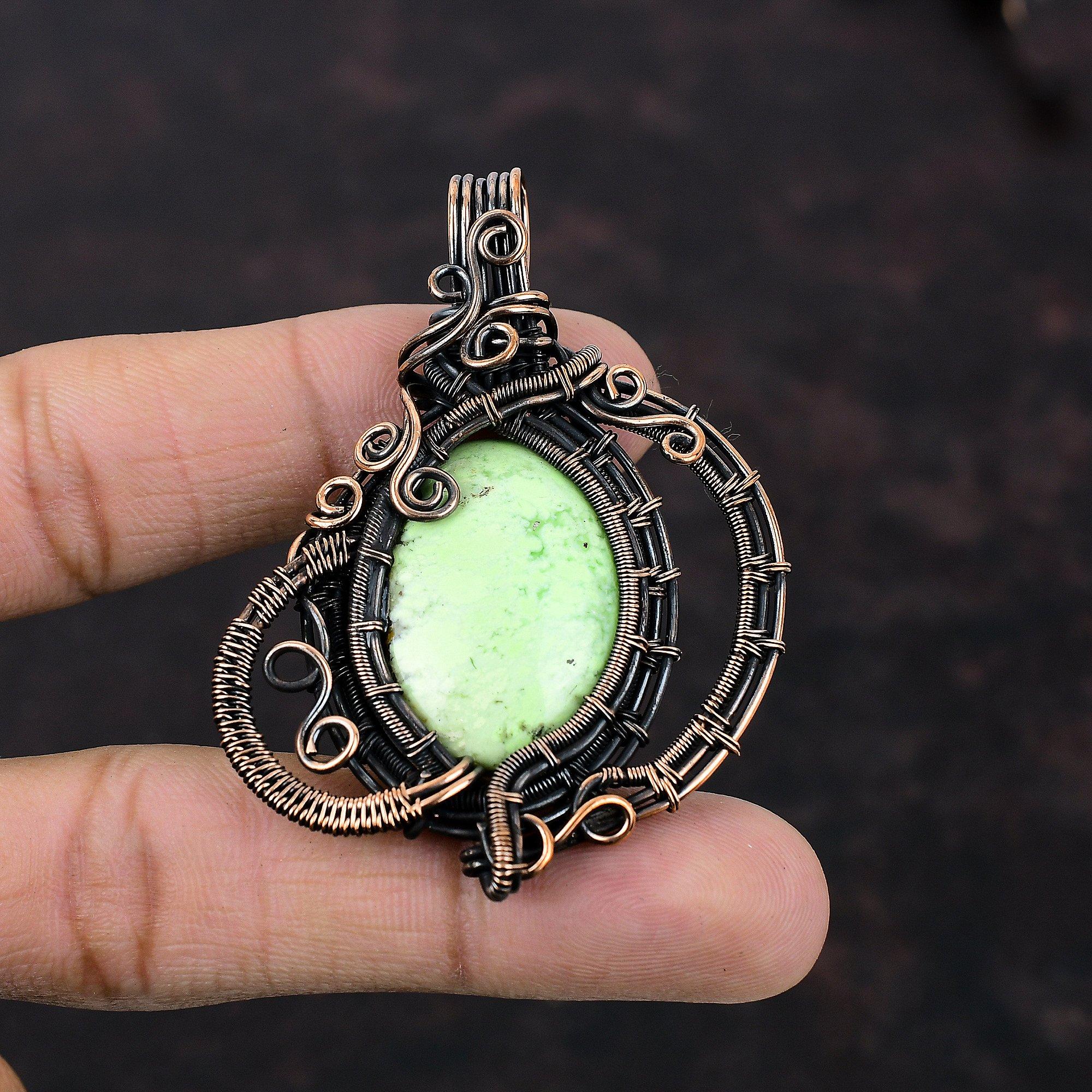 Кулон с лимоном и хризопразом, медная проволока, обернутая ювелирными изделиями, драгоценный камень, медный кулон, антикварные ювелирные изделия, кулон ручной работы, ювелирные изделия, завернутый в проволоку, ювелирные изделия для подарка