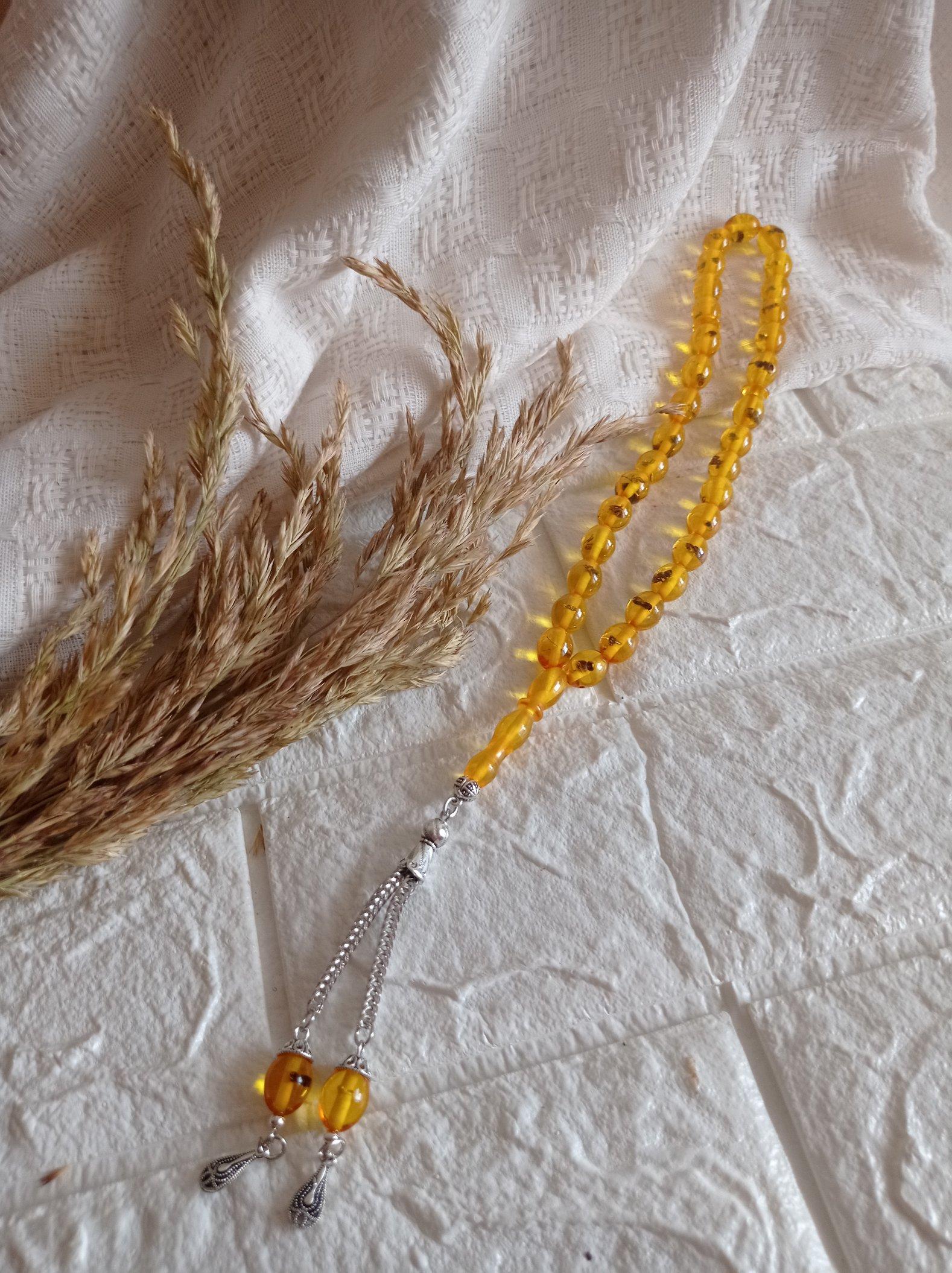 Глобус Cut Ant Fossil Dust Янтарные четки 33 бусины с серебряным покрытием Tasseled Tasbih Rosary Gift Jewelry Accessory Men