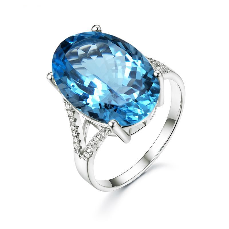 Big Gemstone Ring,Oval Cut 13*18mm 15ct Blue Topaz Silver Gemstone Ring for Pary,eye's Catching Design