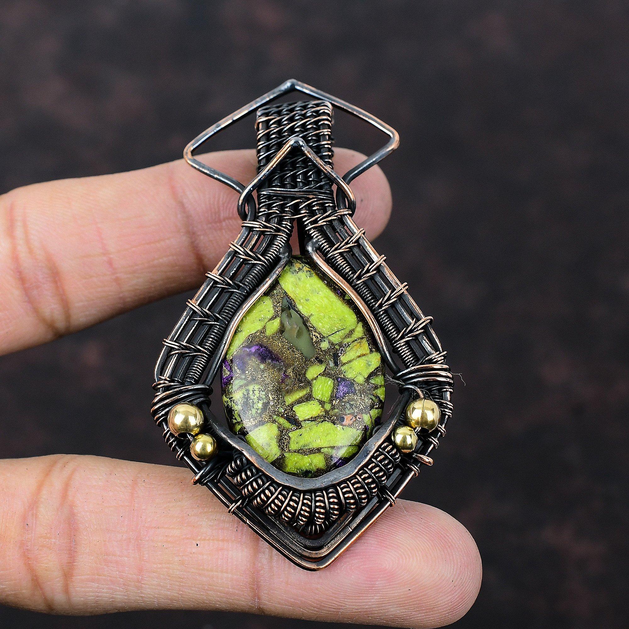 Copper Stichtite Pendant Copper Wire Wrapped Gemstone Pendant Handmade Pendant Wire Wrapped Jewelry Engagement Gift Stichtite Copper Jewelry