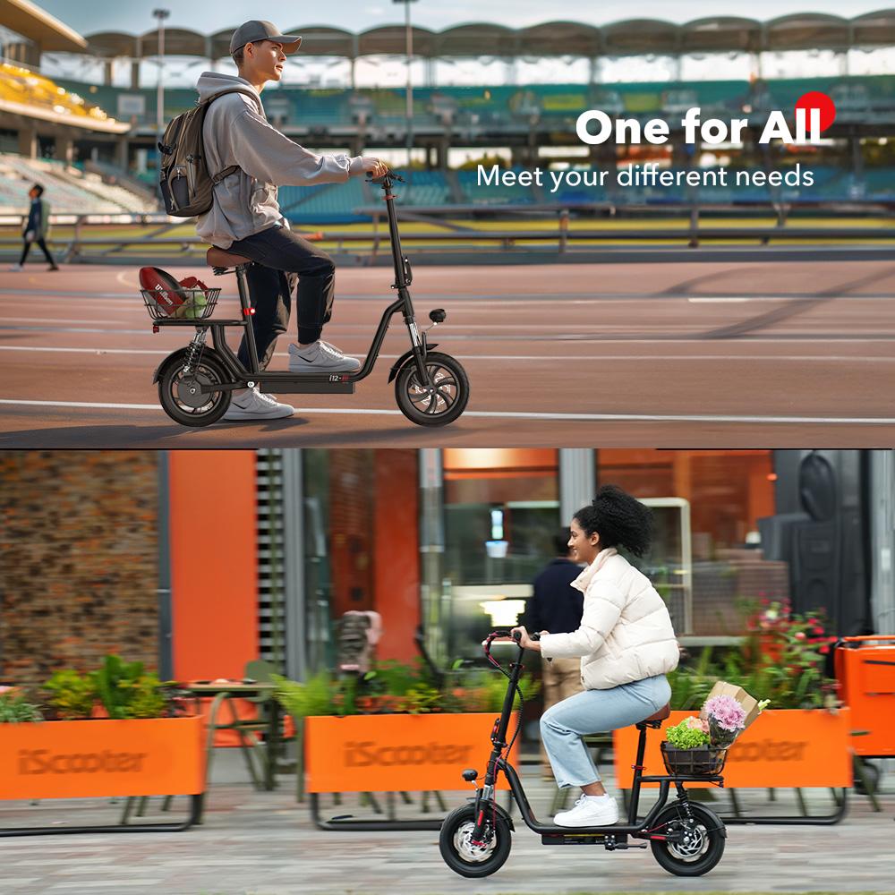 iScooter Electric Scooter I12 25KM/H 500W 7.5Ah 12 Inch Pneumatic Road Tire 30-35KM Range with Basket