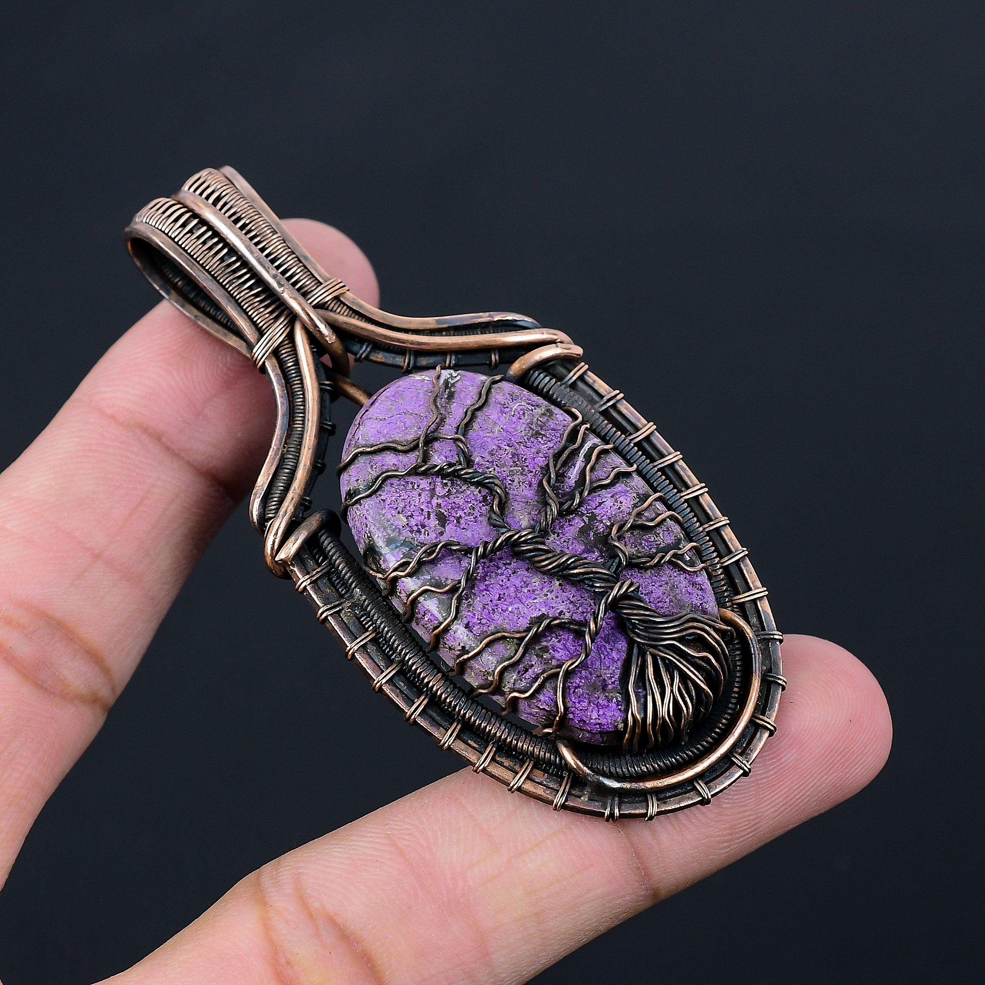 Tree Of Life Purpurite Gemstone Pendant Pure Copper Wire Wrapped Handmade Jewelry
