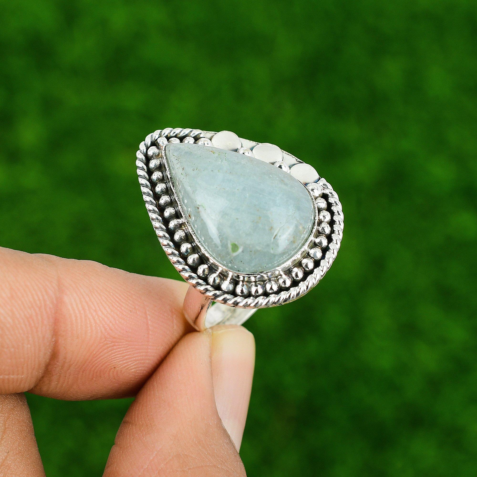 Сделка ко Дню матери Серебро 925 пробы Март Натуральный аквамарин Кольцо обещания Кольцо сестры Ювелирные изделия