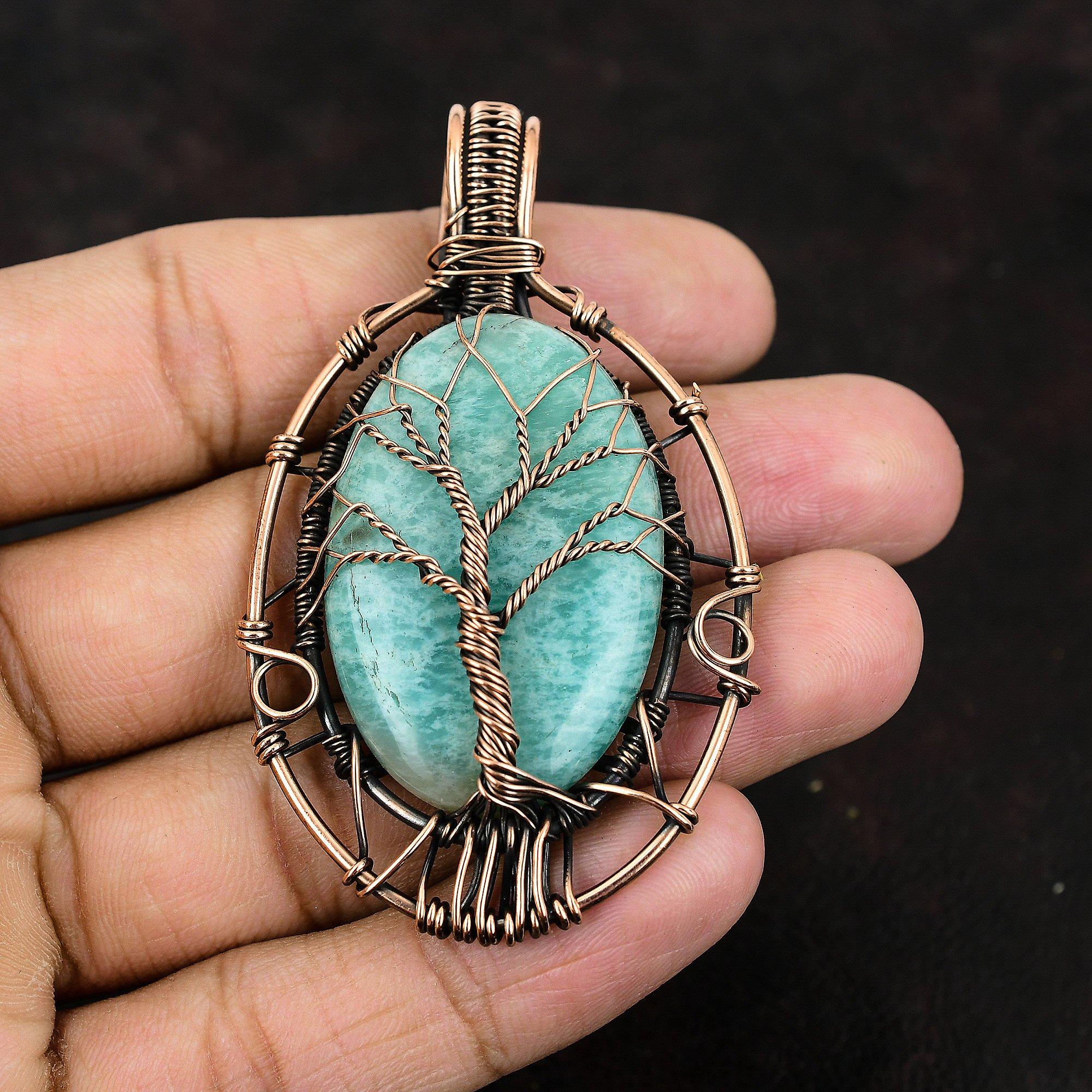 Tree Of Life Amazonite Pendant Gemstone Pendant Copper Wire Wrapped Pendant Copper Jewelry Handmade Designer Pendant Amazonite Gift For Her