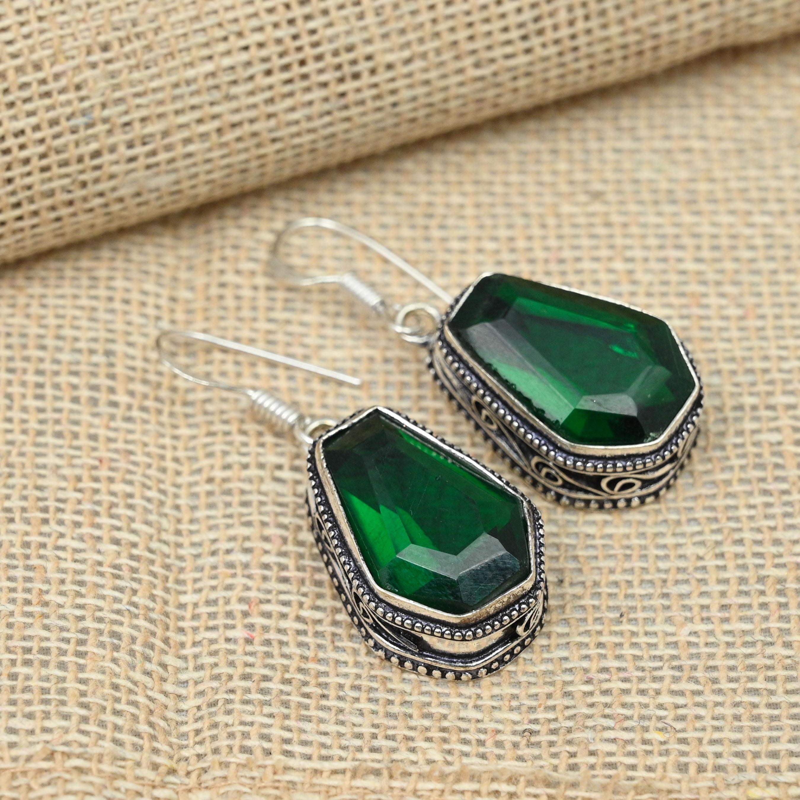 Chrome Diopside Gemstone Handmade Design Jewelry 925 Sterling Silver Earrings For Women