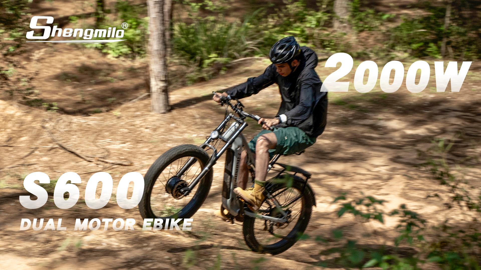 Shengmilo Электровелосипед S600 2000W с двумя моторами, аккумулятор Samsung 48V 17.5Ah, 45 км/ч, 26" толстые шины, полная подвеска, 7-скоростная Shimano - Серый