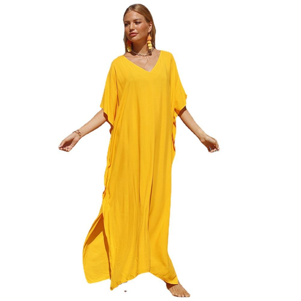 Women's Beach Cover Up Loose Plus Size Bohemian Long Dress Bikini Outer Shirt