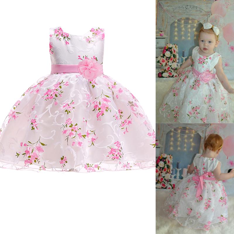 Lovely Print Flower Little Baby First Communion Dress Birthday Party Dress For Girls