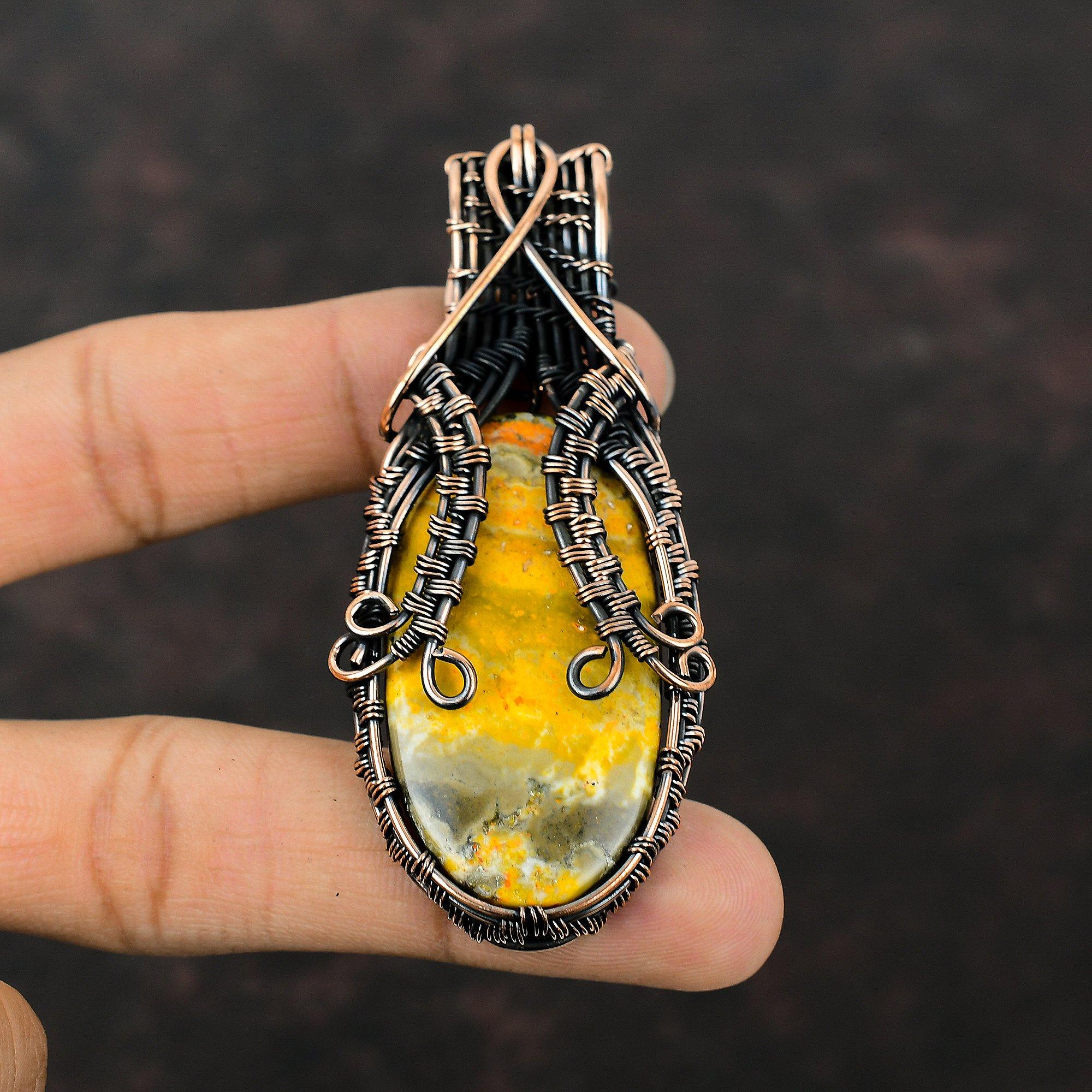 Кулон из Яшмы Шмеля, кулон, обернутый медной проволокой, украшения из меди ручной работы, кулон из натурального драгоценного камня, подарок на годовщину, украшения, обернутые проволокой