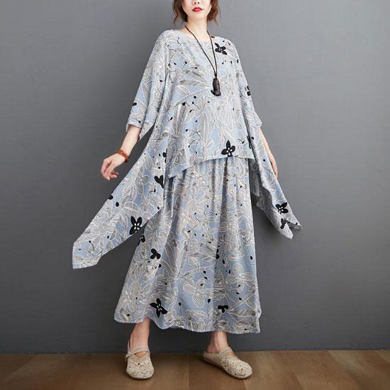 Dimanaf Комплект из двух предметов размера плюс, женская одежда, элегантный женский топ с принтом Vinatge, льняные свободные брюки, женский летний костюм