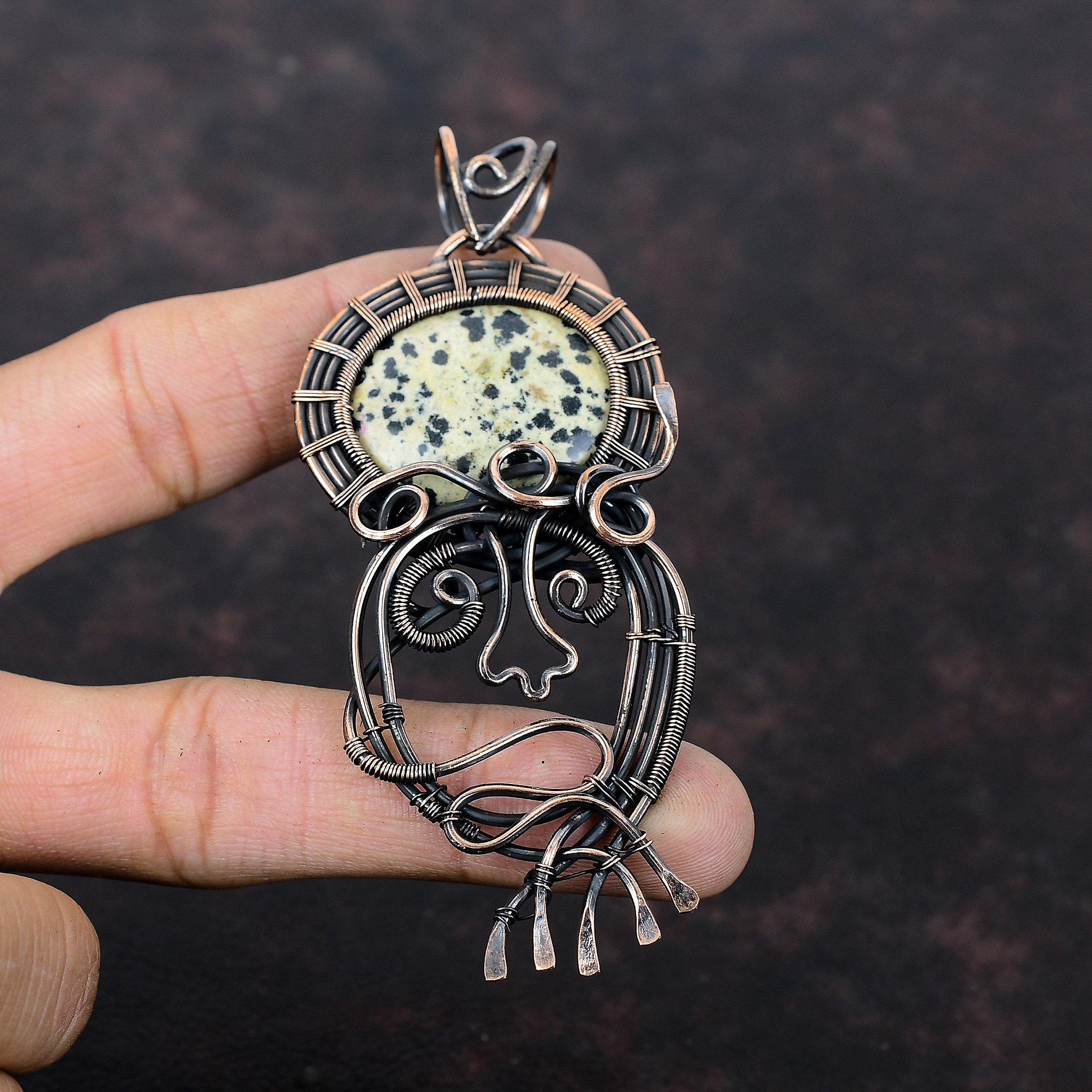 Подвеска из далматинской яшмы, обернутая медной проволокой, уникальная подвеска, медные украшения, подвеска из натурального драгоценного камня, украшения ручной работы, подарок для матери