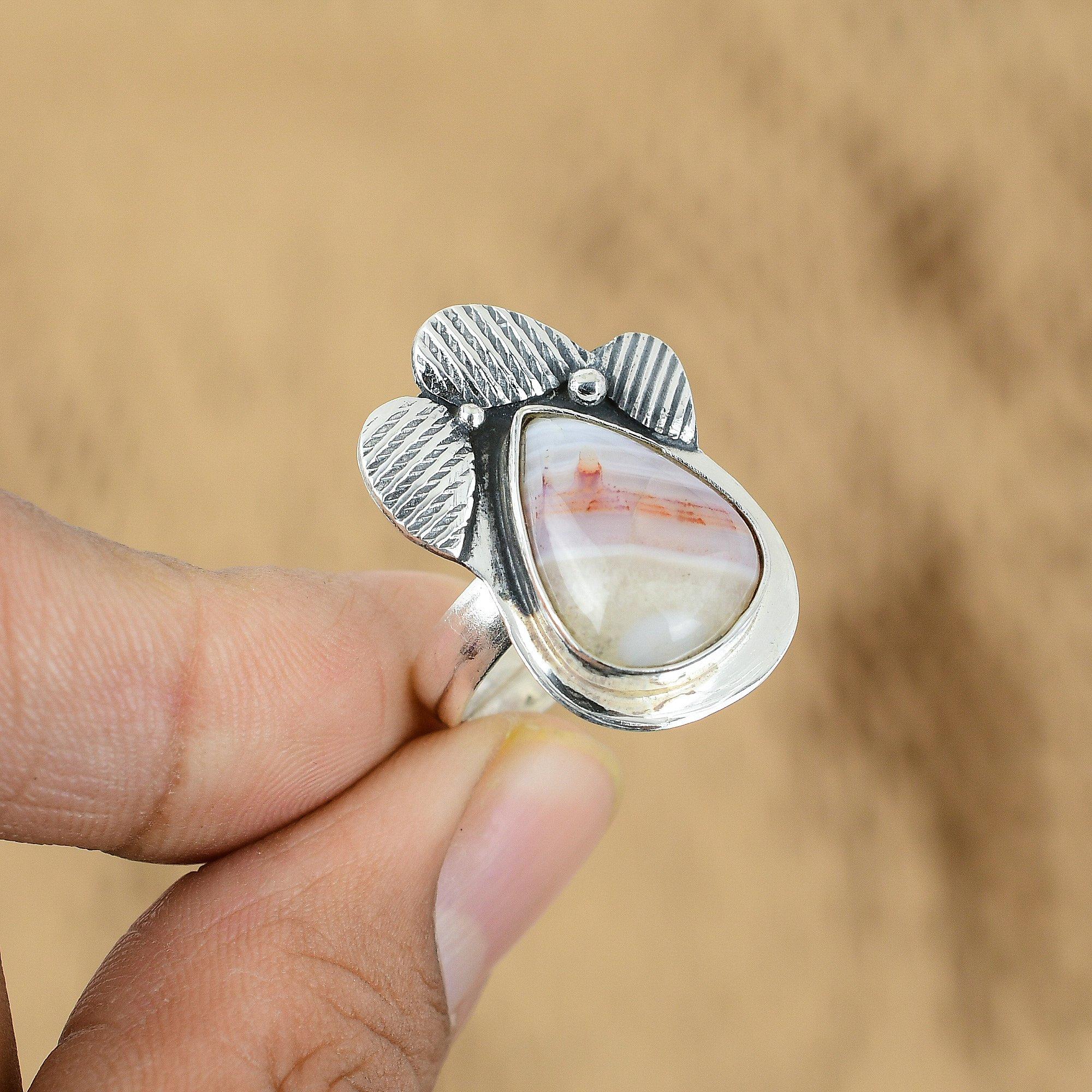 День матери Сделка Серебро 925 пробы Ботсванский агат Камень Кольцо-заявление для сестры