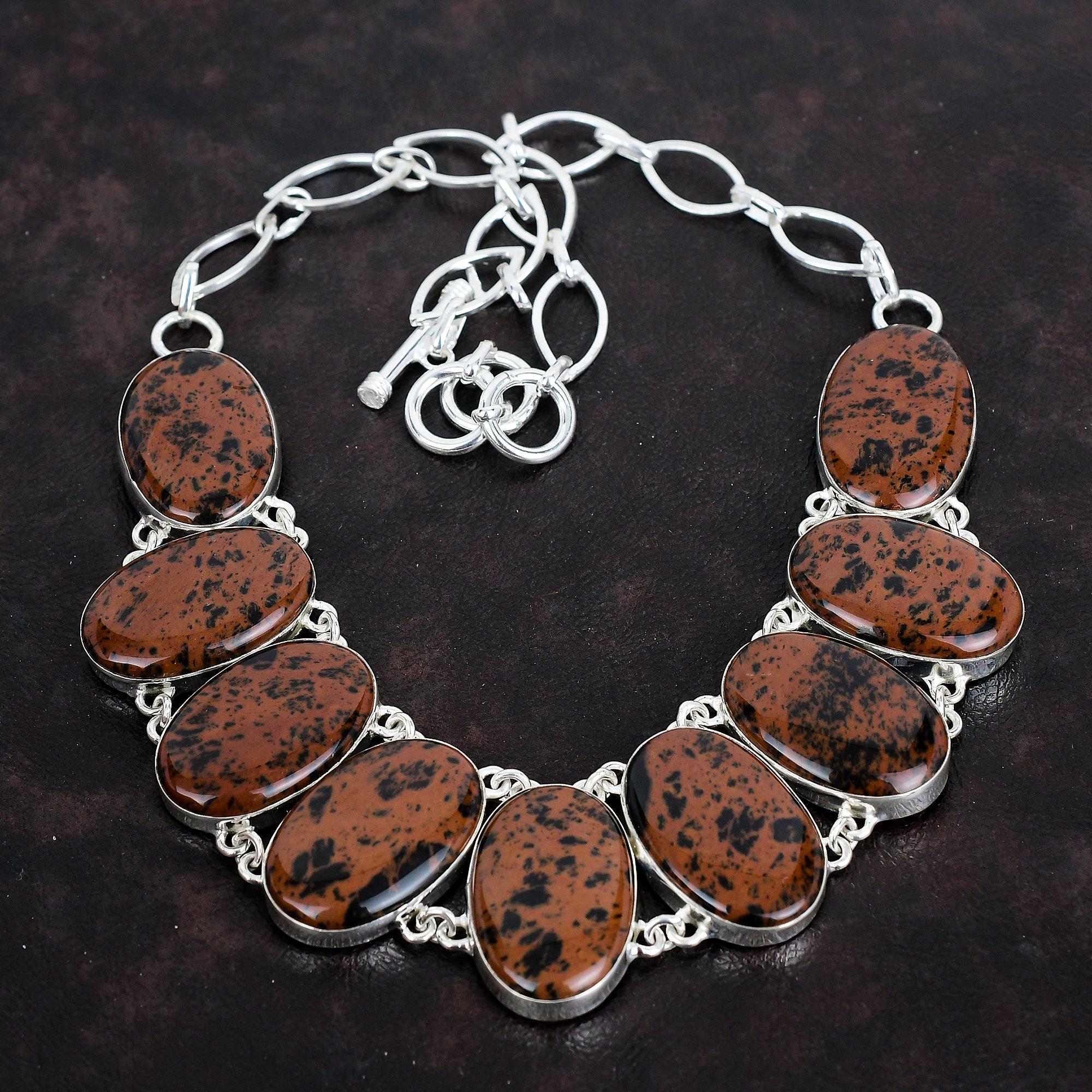 Ожерелье из махагонового обсидиана, уникальное украшение, ожерелье из стерлингового серебра 925 пробы, ожерелье с регулируемой цепочкой, ожерелье ручной работы, подарки для мамы