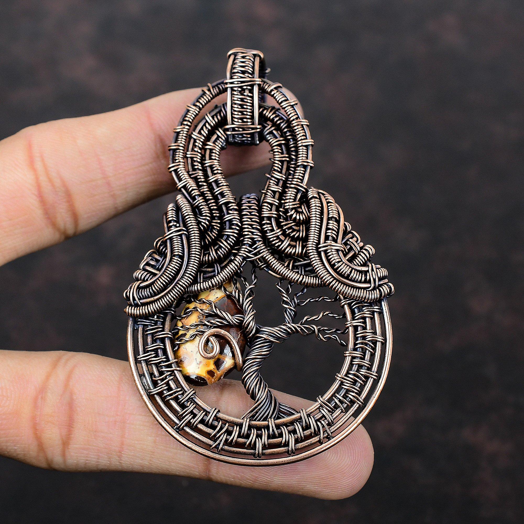 Подвеска из боксита «Дерево жизни», обернутая медной проволокой, ювелирное изделие, драгоценный камень, кулон ручной работы, обернутая медной проволокой, подарок для матери, дизайнерские ювелирные изделия