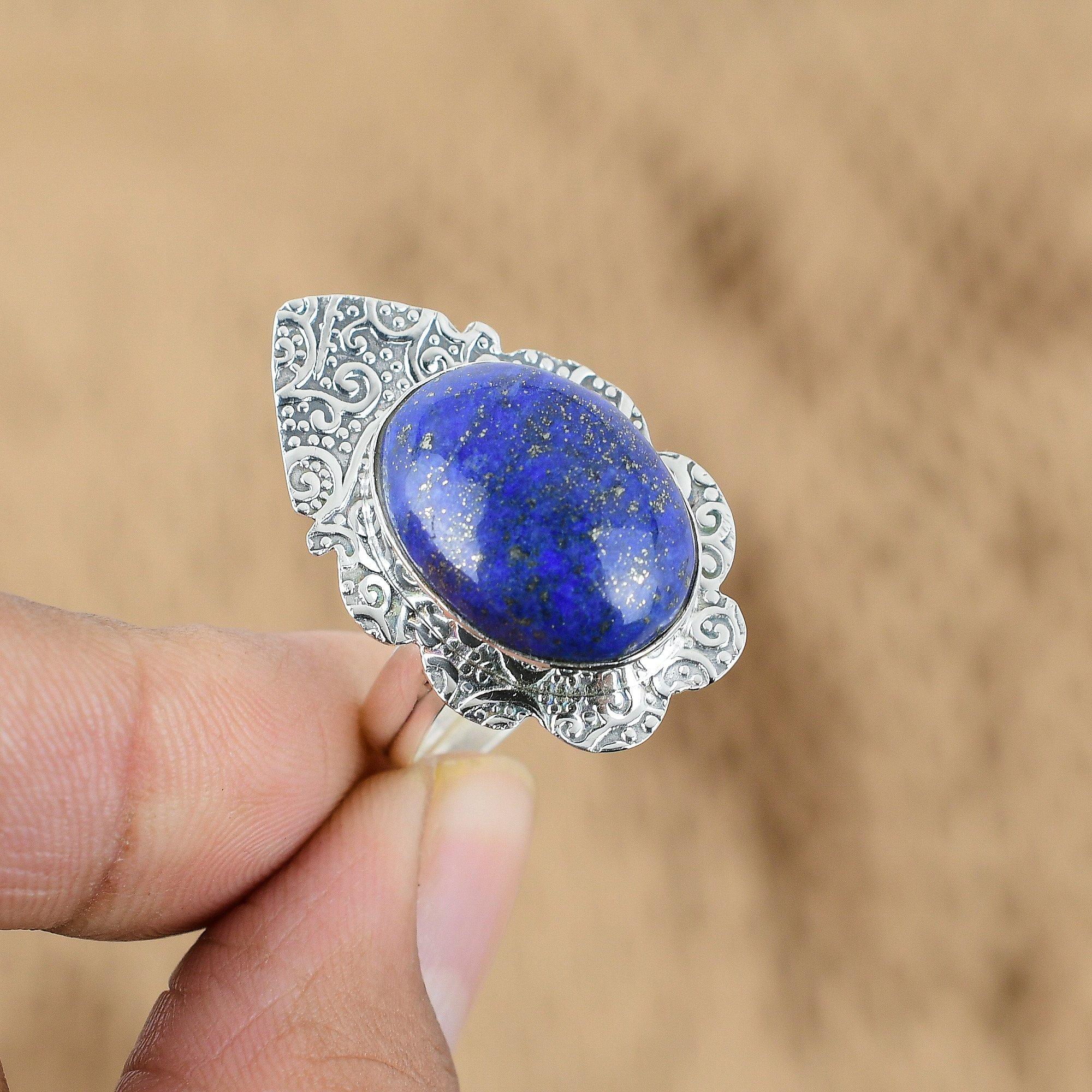 Распродажа ко Дню матери Овальный лазурит Драгоценный камень 925 Стерлинговое серебро Кольцо ручной работы