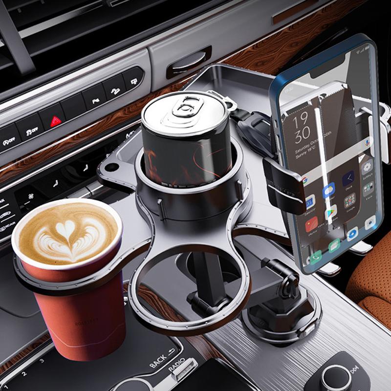 SEAMETAL Car Cup Holder Expander With Tray Phone Holder 360°Adjustable Commuting Traveling Car Dining Plate Storage Braket