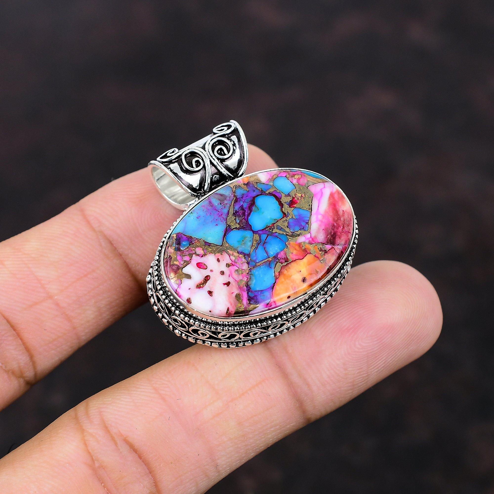 Натуральный Kingman Розовый Георгин Бирюза Подвеска Подвеска из драгоценного камня Винтажные ювелирные изделия Подвески из стерлингового серебра 925 пробы Подвеска ручной работы Подарок на помолвку