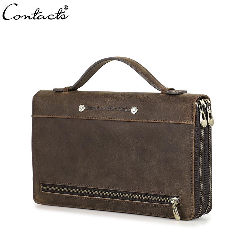 Мужская сумка-клатч из натуральной кожи с двойной молнией, длинный кошелек, повседневный кошелек, клатч высокого качества