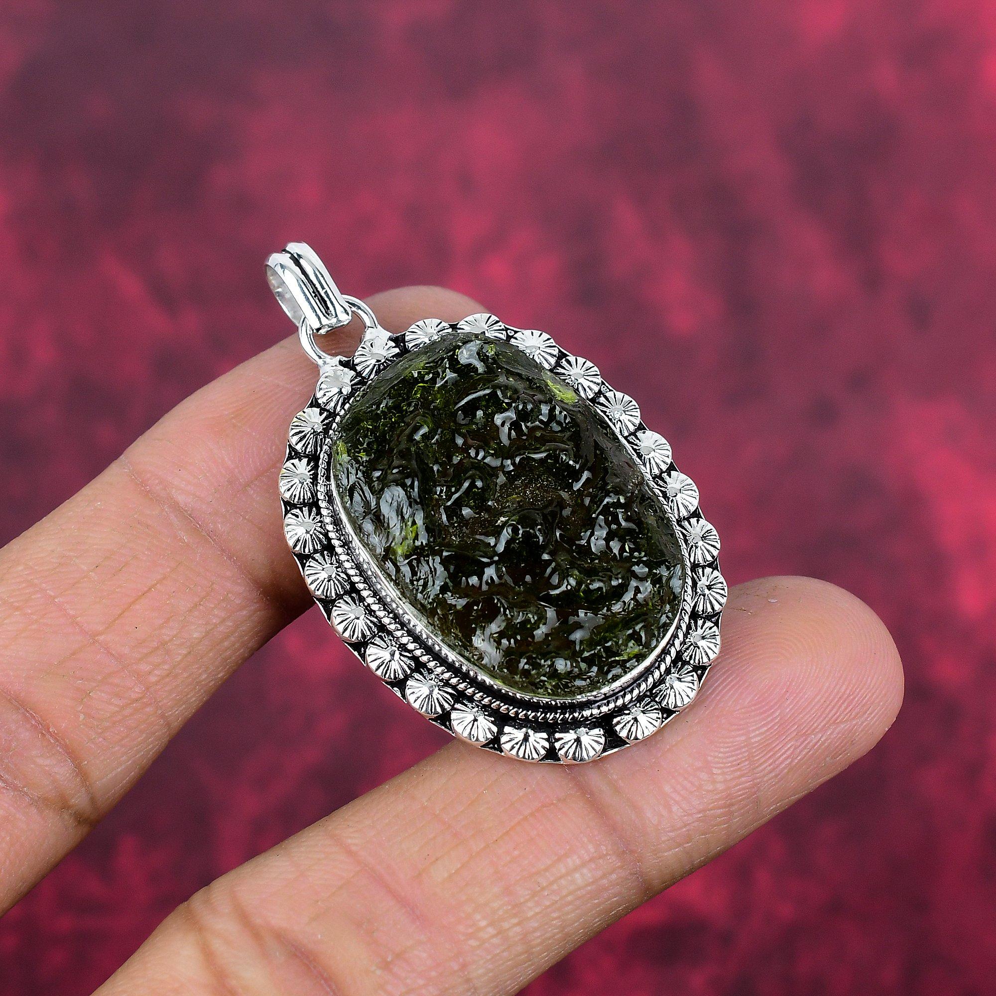 Moldavite Pendant, 925 Solid Sterling Silver Jewelry, Gemstone Pendant, Gift For Her Handmade Dainty Jewelry