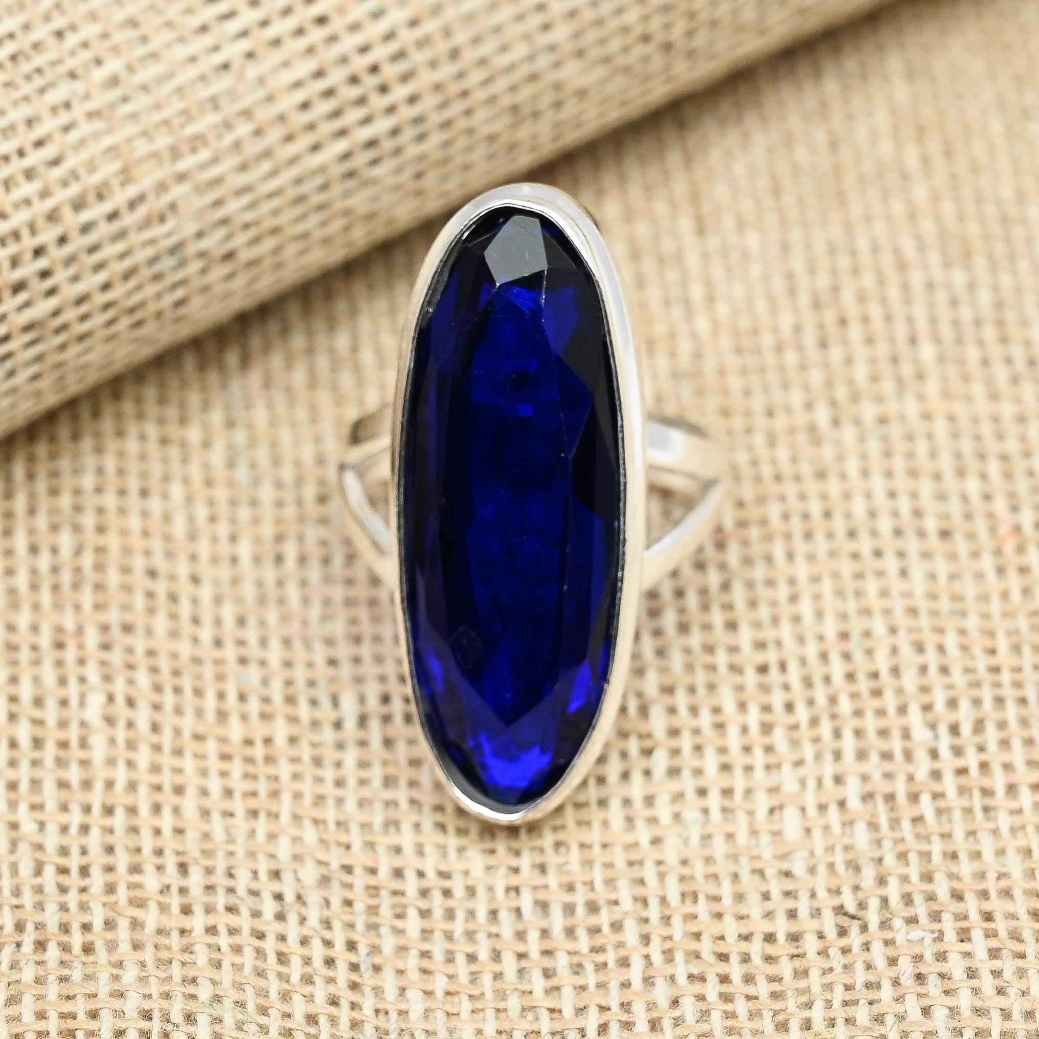 Кольцо обещания ручной работы из стерлингового серебра 925 пробы с синим сапфиром, созданное в лаборатории