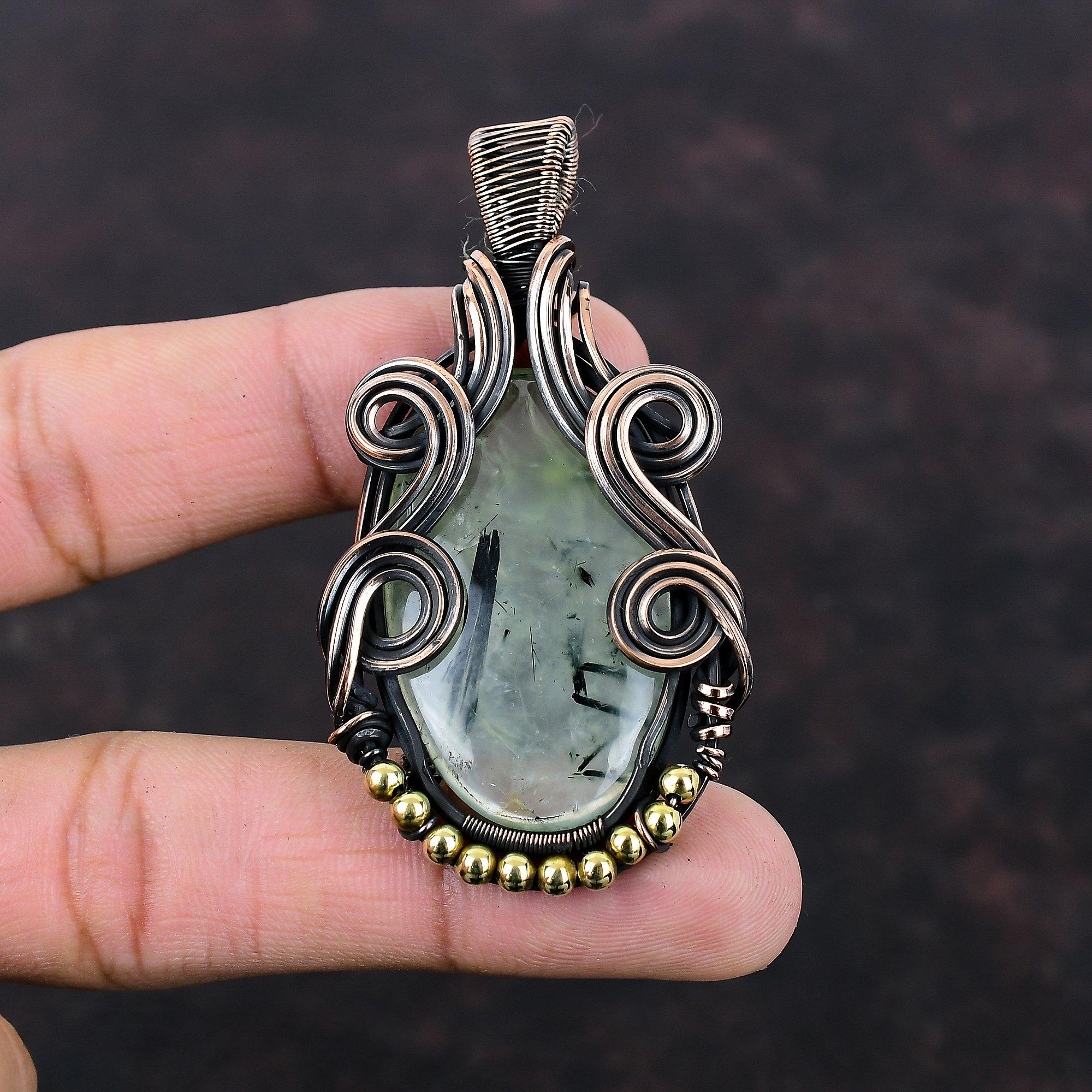 Moss Prehnite Pendant Copper Wire Wrapped Gemstone Pendant Handmade Boho Pendant Beautiful Copper Jewelry Latest Design Pendant Wedding Gift