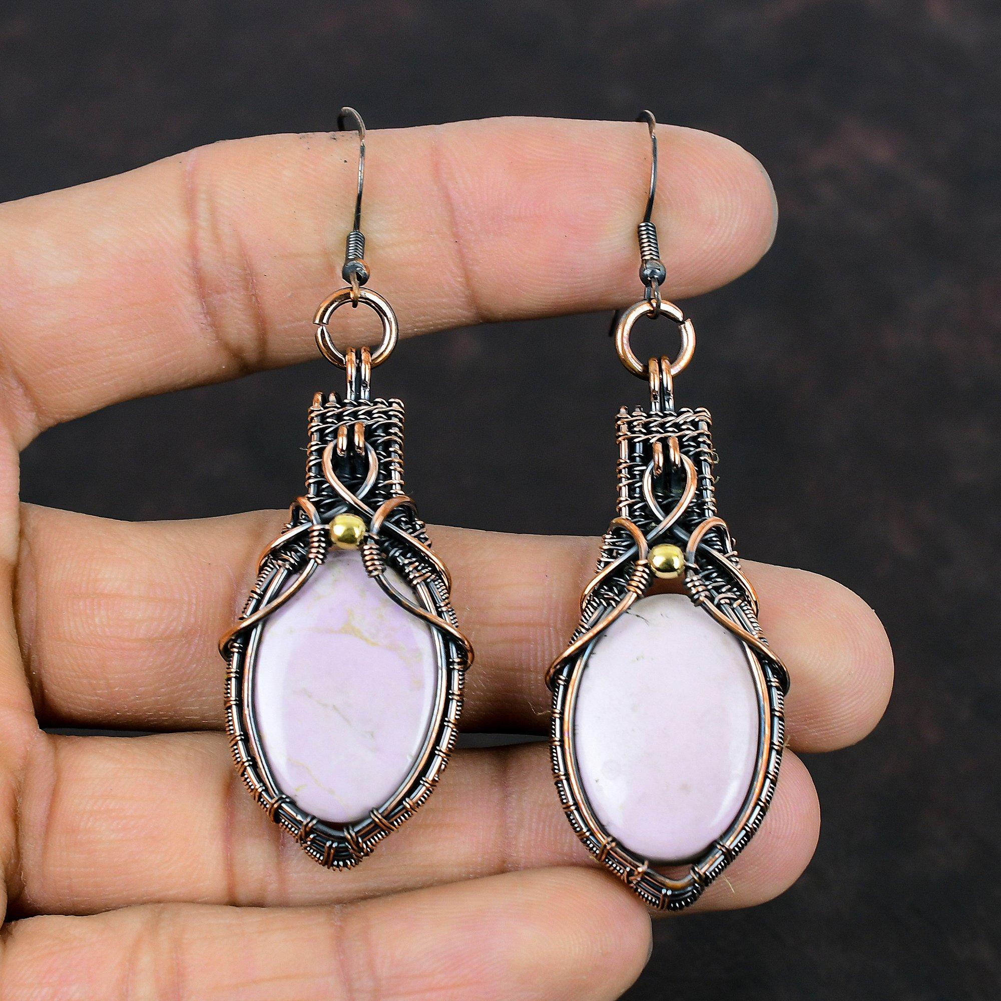 Серьги с фосфосидеритом, обернутые медной проволокой, ювелирные изделия с драгоценными камнями, серьги ручной работы, ювелирные изделия с фосфосидеритом, серьги из медной проволоки, подарки на помолвку