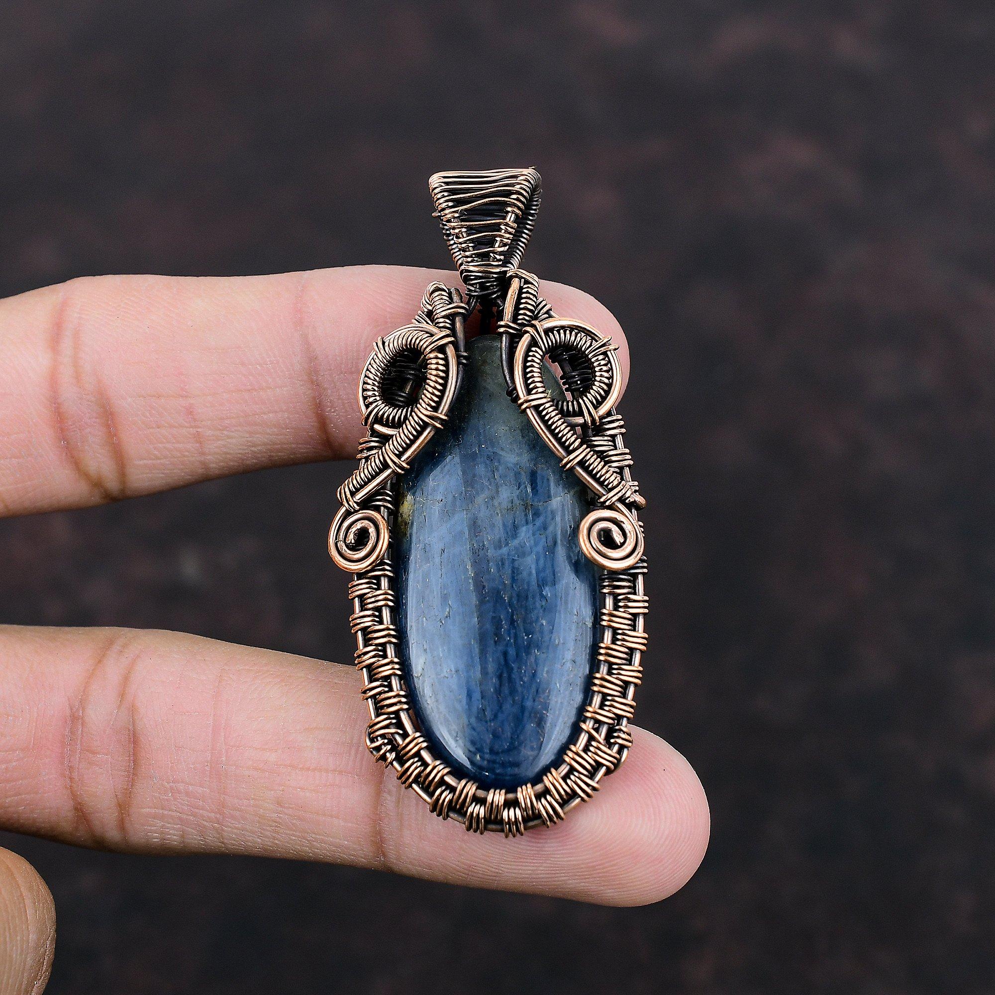 Кианит Медный Кулон Драгоценный Камень Ювелирные Изделия Кулон, Оплетенный Медной Проволокой Ручной Работы Антикварные Ювелирные Изделия Стильный Кулон Медные Ювелирные Изделия Кулон Для Подарка