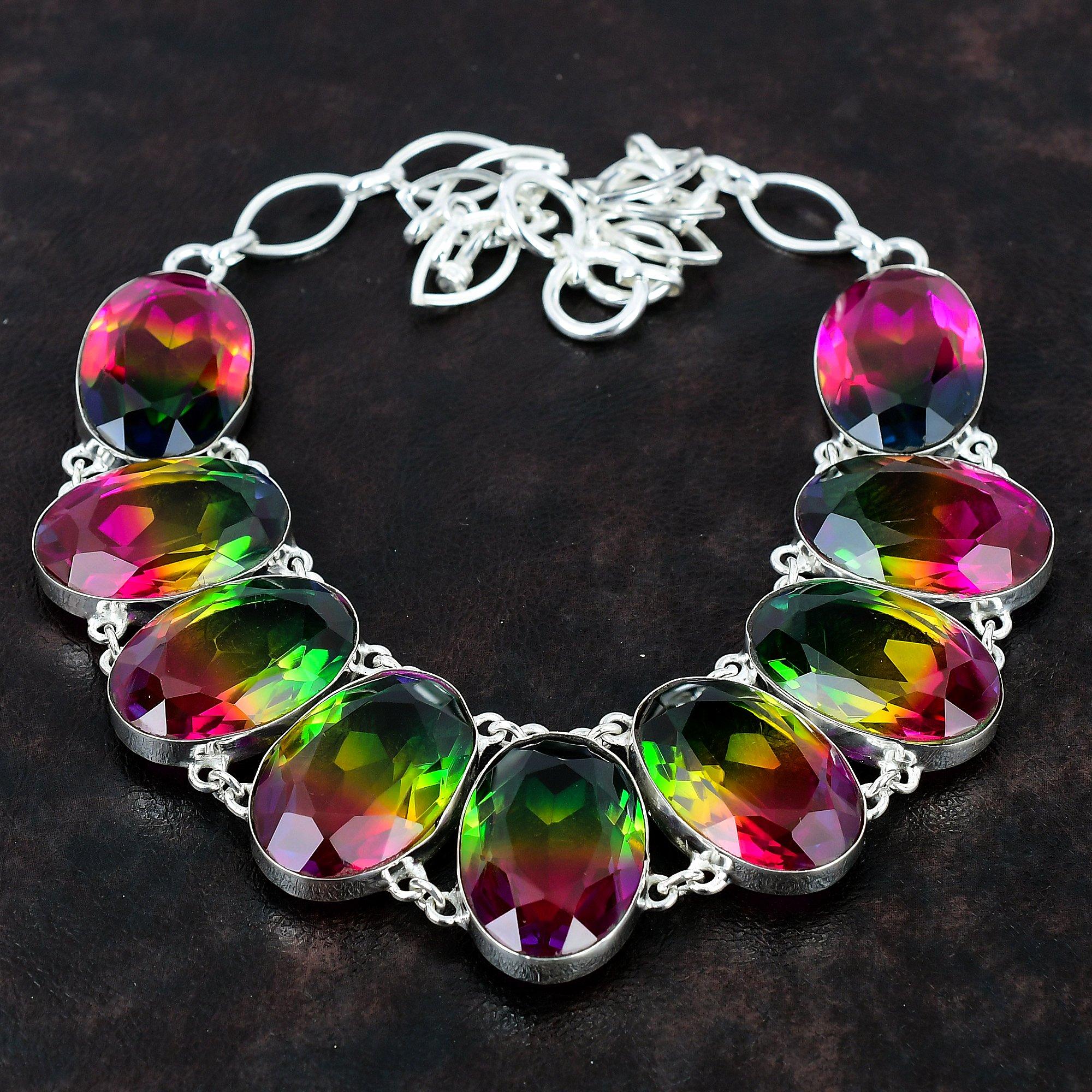 Ожерелье с граненым мультитурмалином, ожерелье из стерлингового серебра 925 пробы, регулируемое ожерелье-цепочка, антикварное ожерелье ручной работы, ювелирные изделия из драгоценных камней для подарка