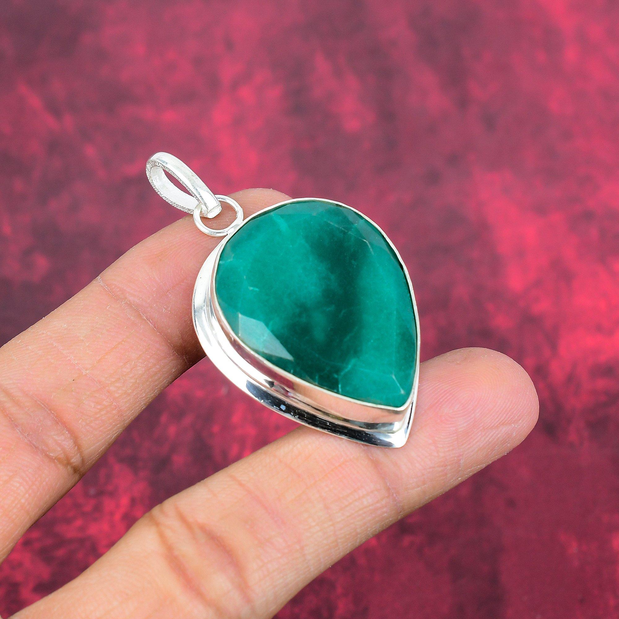 Подвеска с изумрудом, 925 пробы серебряная подвеска с драгоценными камнями, подвеска ручной работы, изумительное украшение, подарок для нее