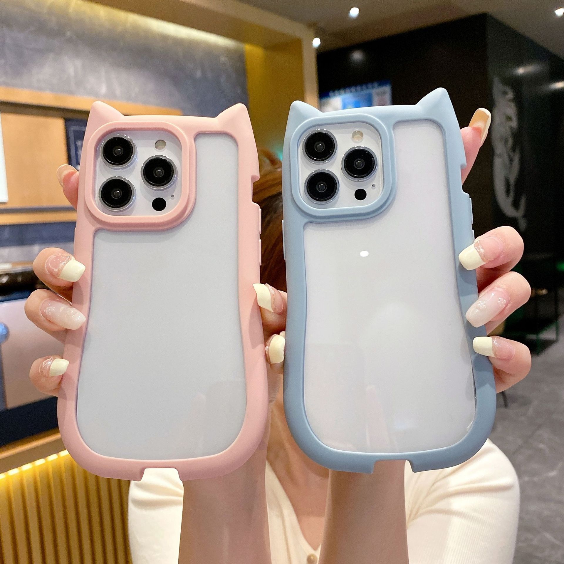 Милый 3D Чехол для телефона с ушками кошки Для iPhone Air 17 E 16 Plus 15 14 13 12 11 Pro Max X XS XR 7 8 SE 2022 2020 17E 16E Ударопрочный Матовый Прозрачный Задний Чехол