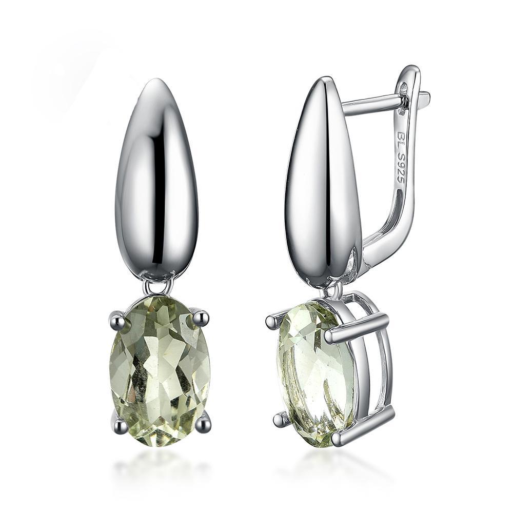 Bolaijewelry Натуральный зеленый аметист овальные серьги с драгоценными камнями 8*12 мм, серебро 925 пробы, простые женские изысканные ювелирные изделия, подарок