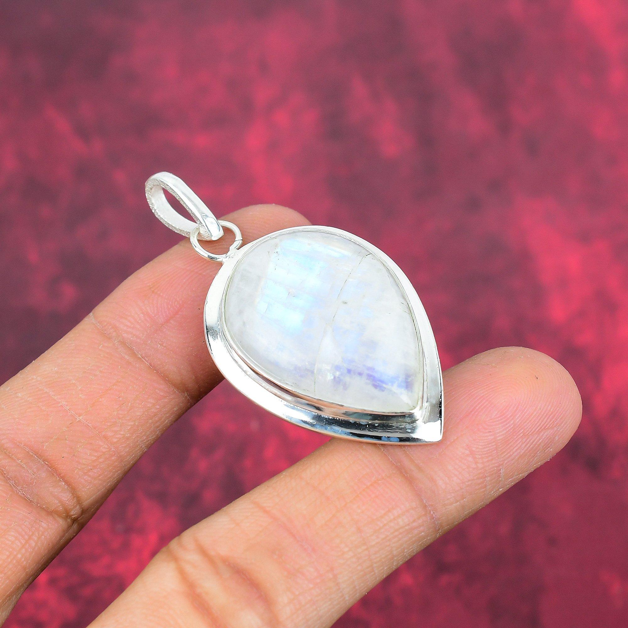 Ювелирные изделия из радужного лунного камня, подвеска из стерлингового серебра 925 пробы, красивая ювелирная подвеска ручной работы